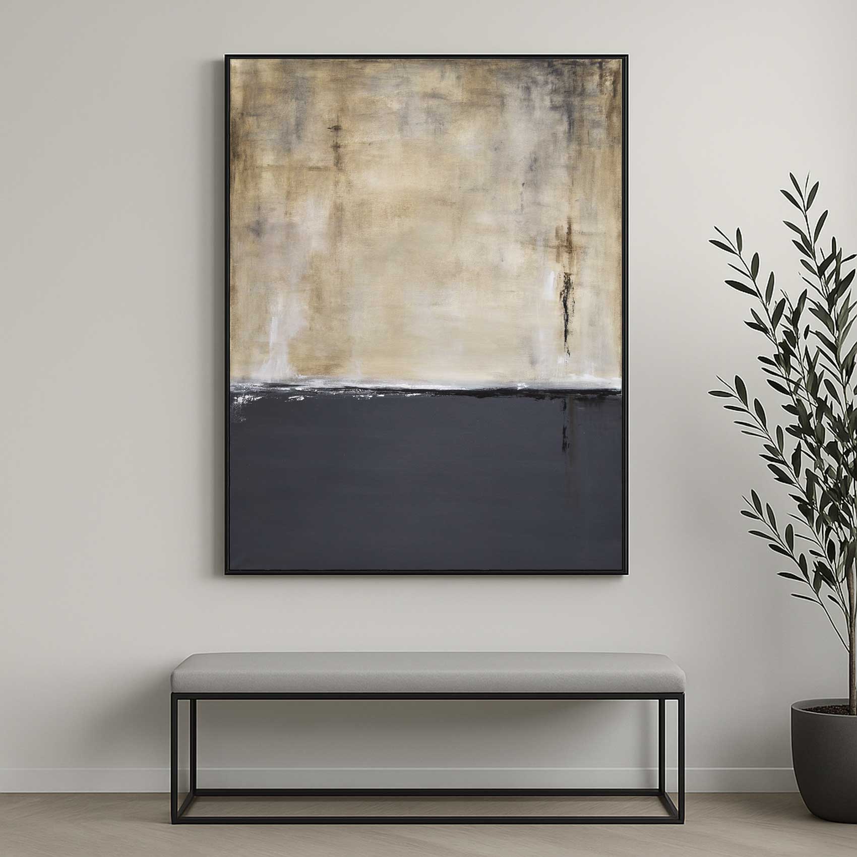Gray Brown Wall Art Painting For Hallway Or Office Framed Abstract