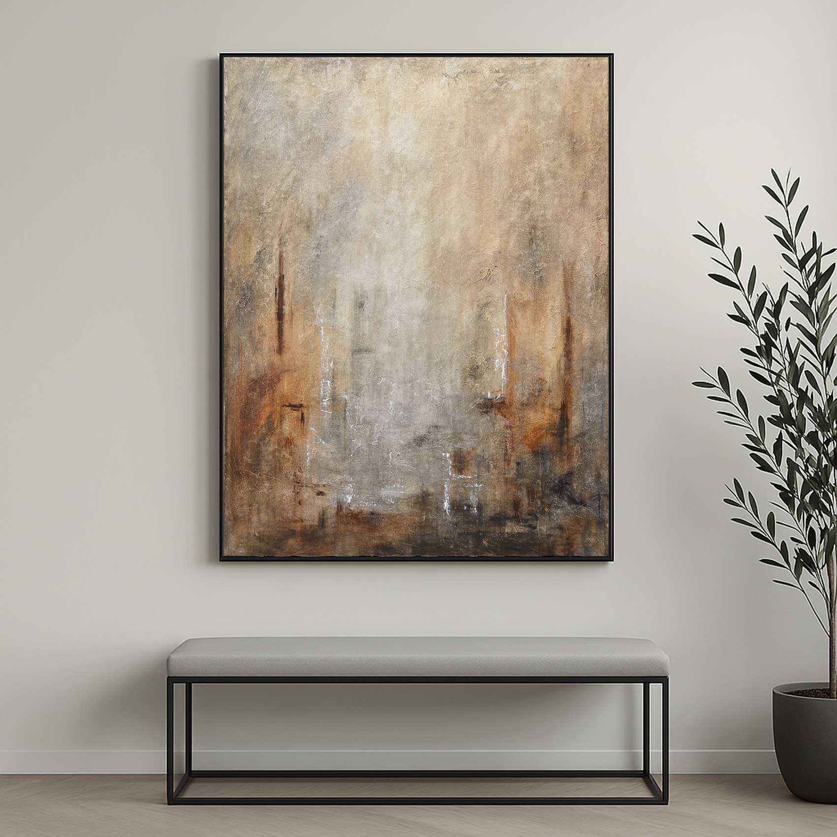 40x58 Wabi Sabi Painting Sienna Brown Framed Artwork