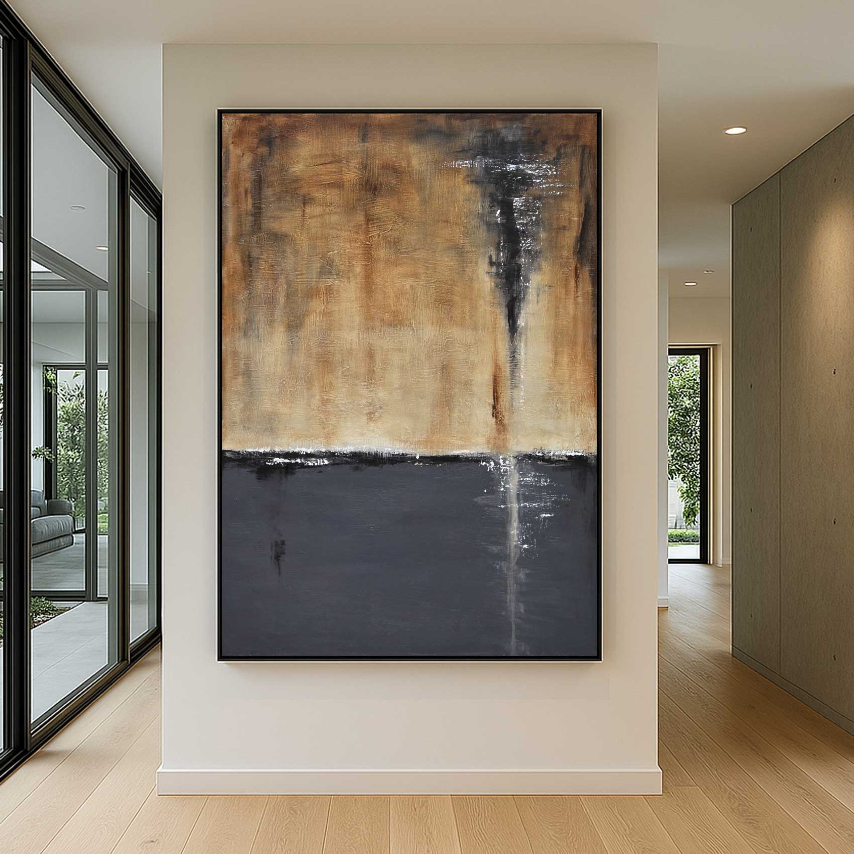 Abstract painting on a wall in a modern interior setting