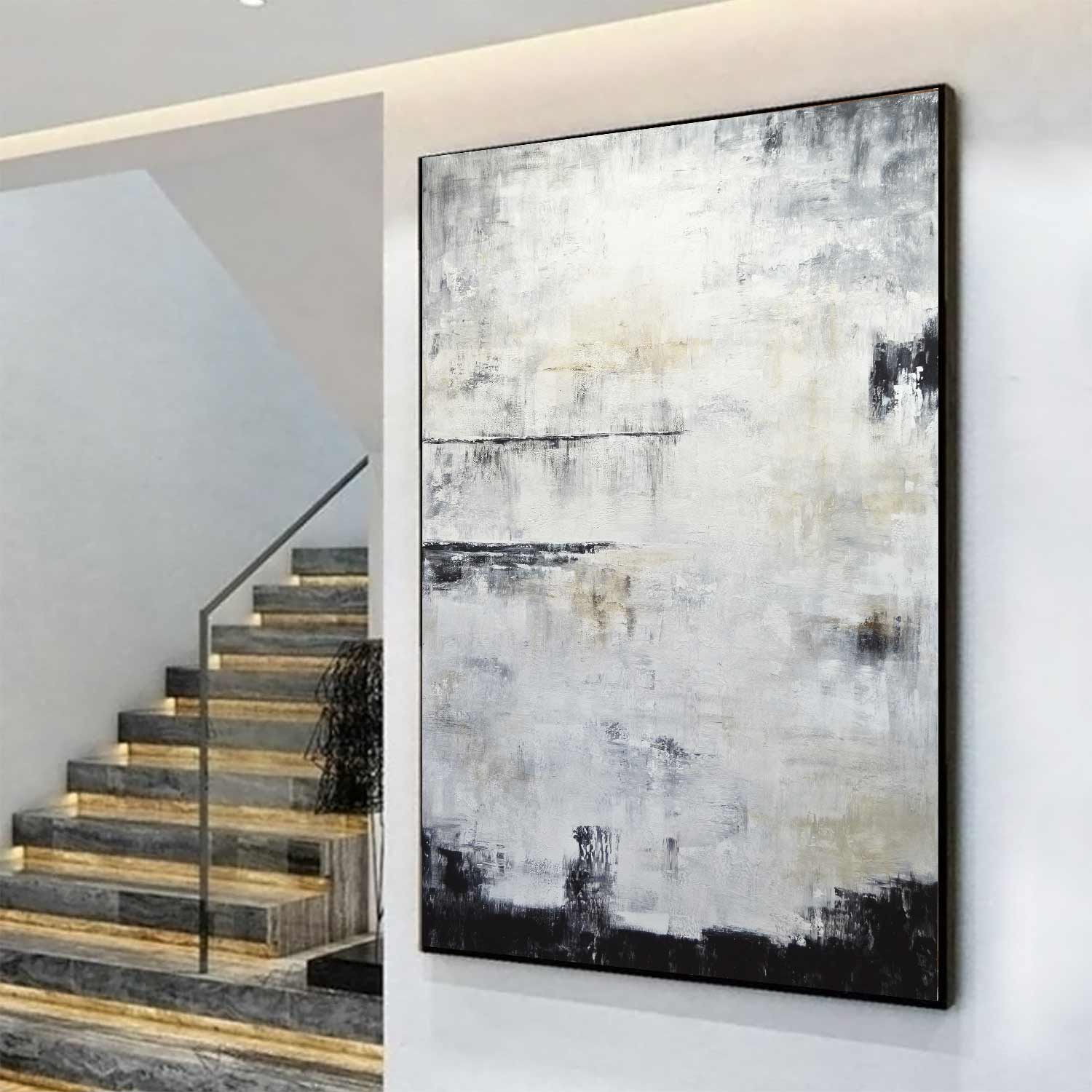 vertical painting handmade art on wall
