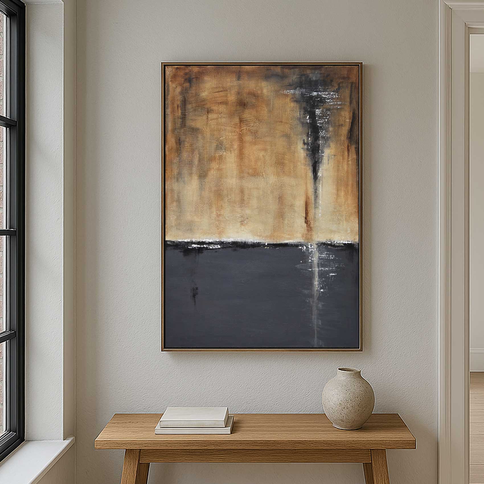 Gray Brown Contemporary Wall Art Vertical For Hallway Entryway