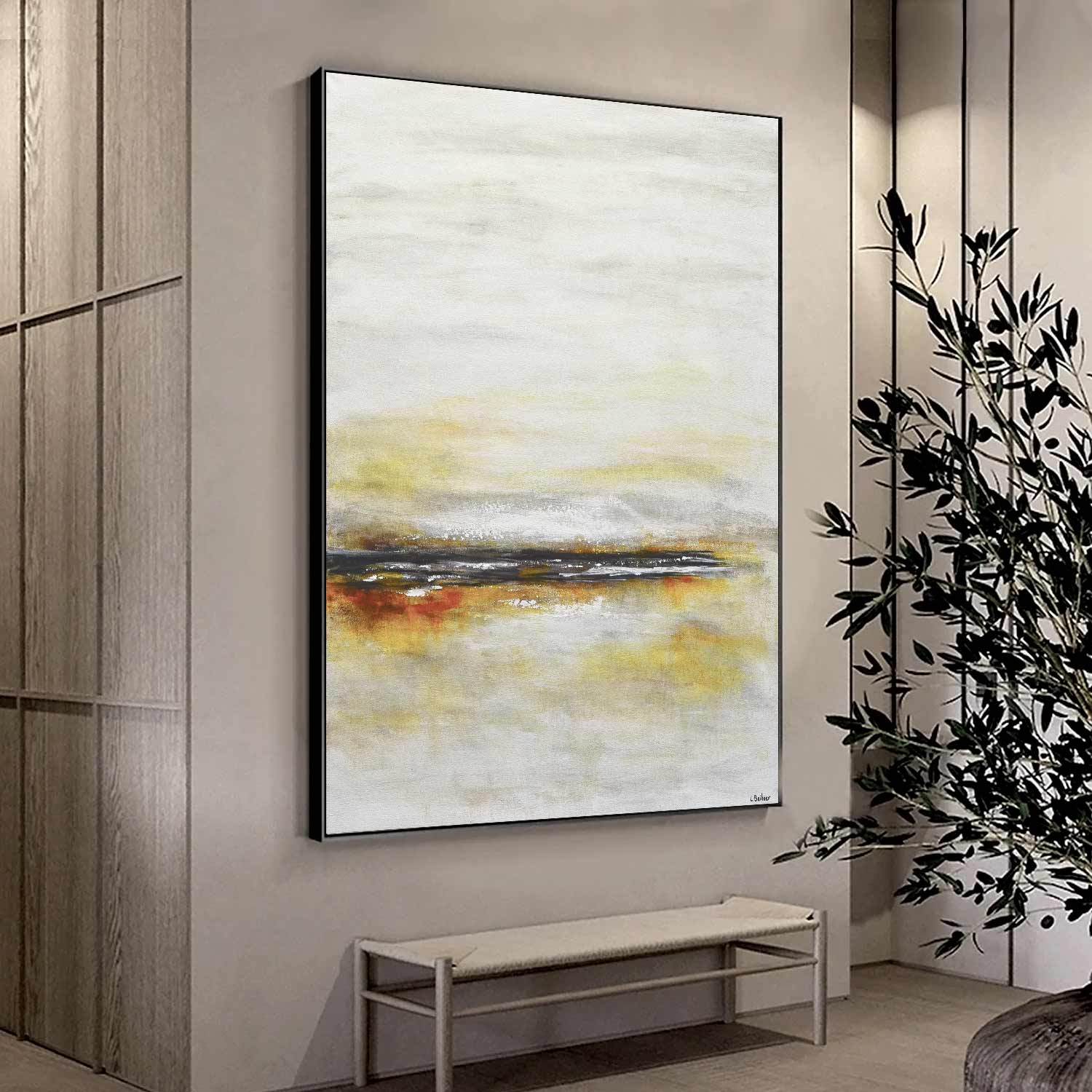 Clean Modern Framed Painting Minimalist Beige White art