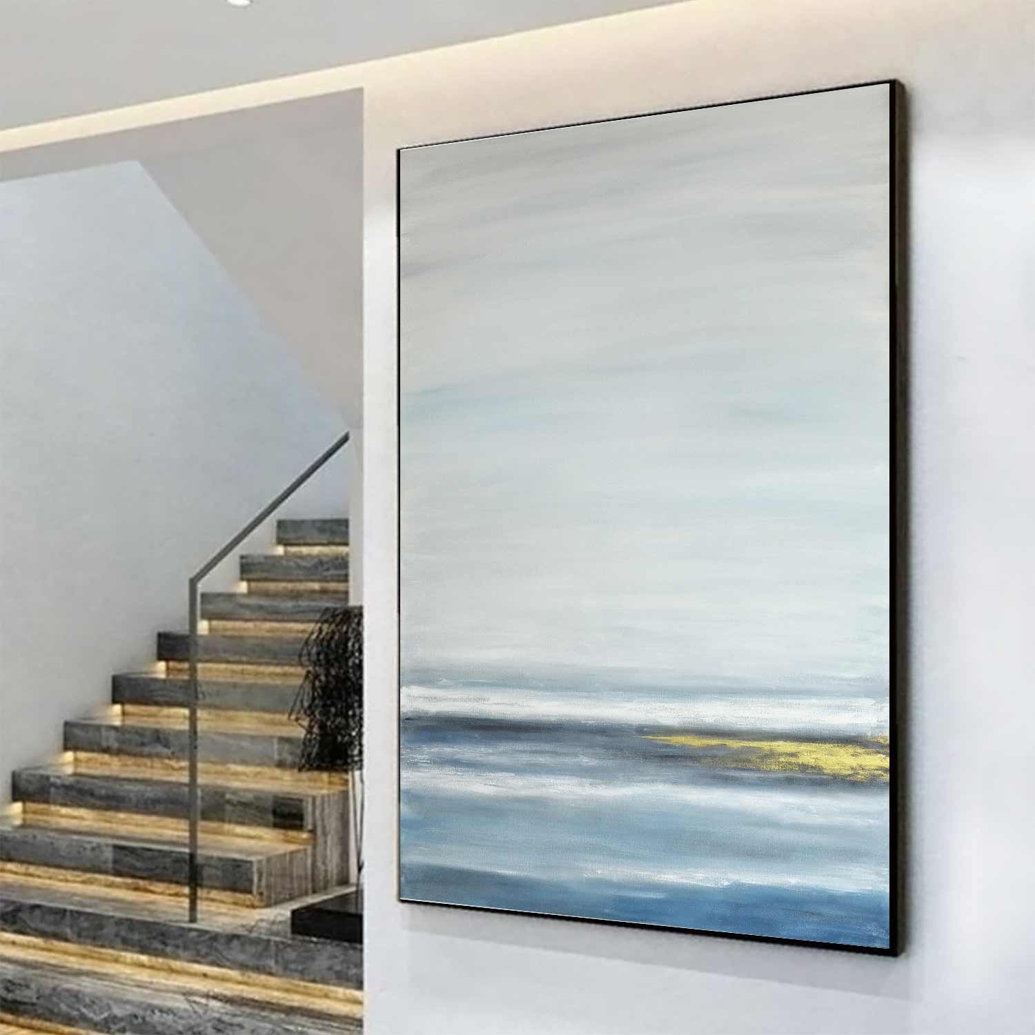 XL Canvas Art Seaside Vertical Clean Painting Gold Gray Scenic