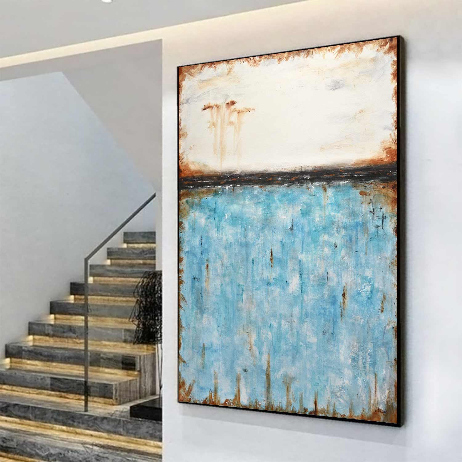 turquoise vertical art abstract