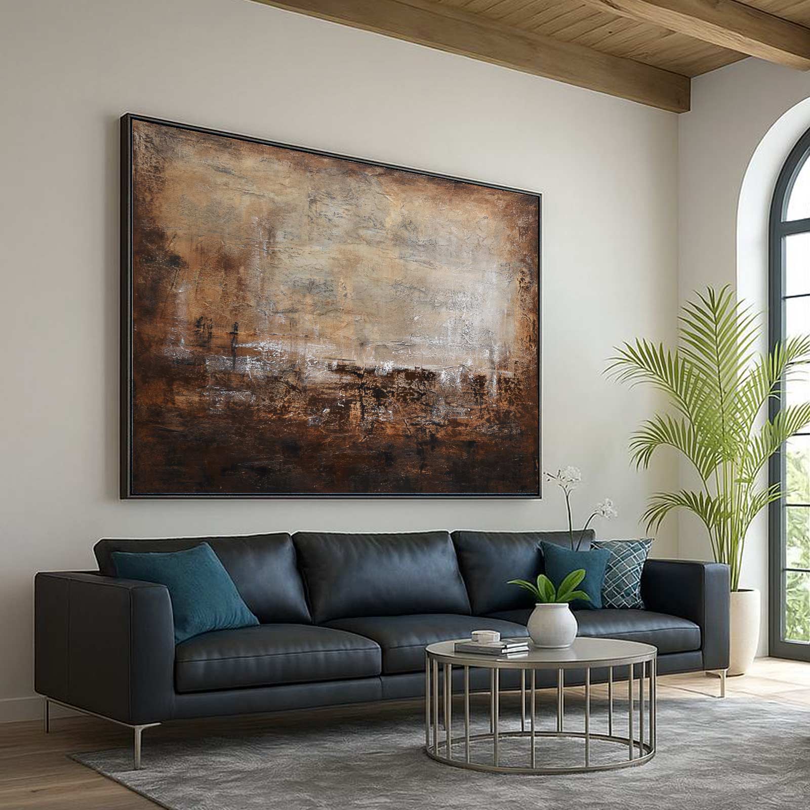 Large Brown Abstract Art On Canvas Ready To Hang Modern Painting