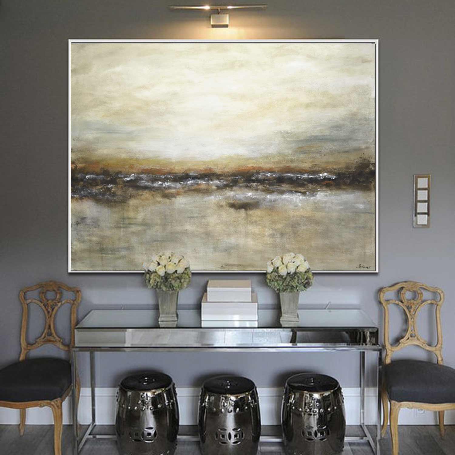 serene Contemporary Brown Landscape Painting Horizontal Canvas Handmade