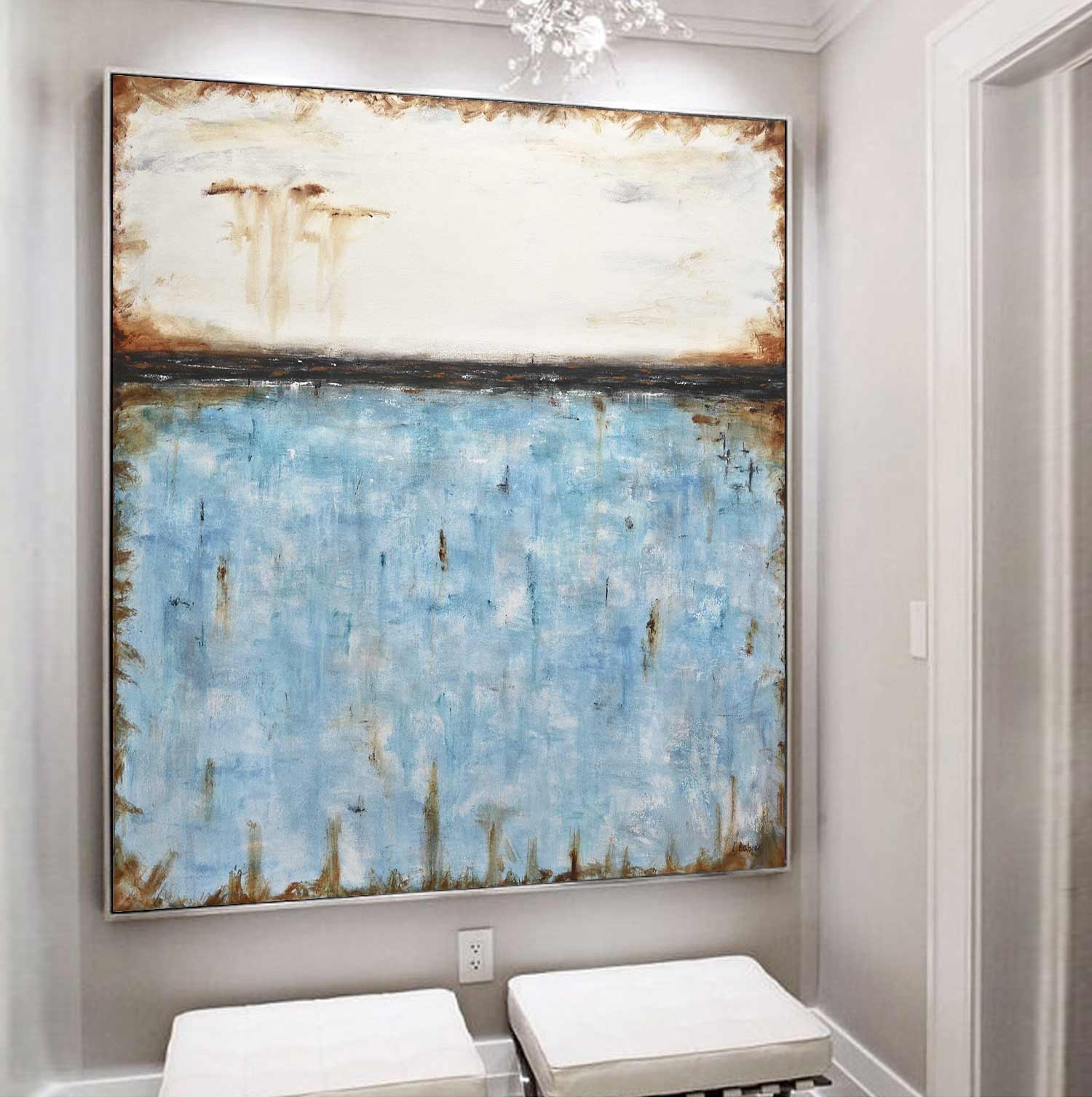 large blue square abstract nordic wall art