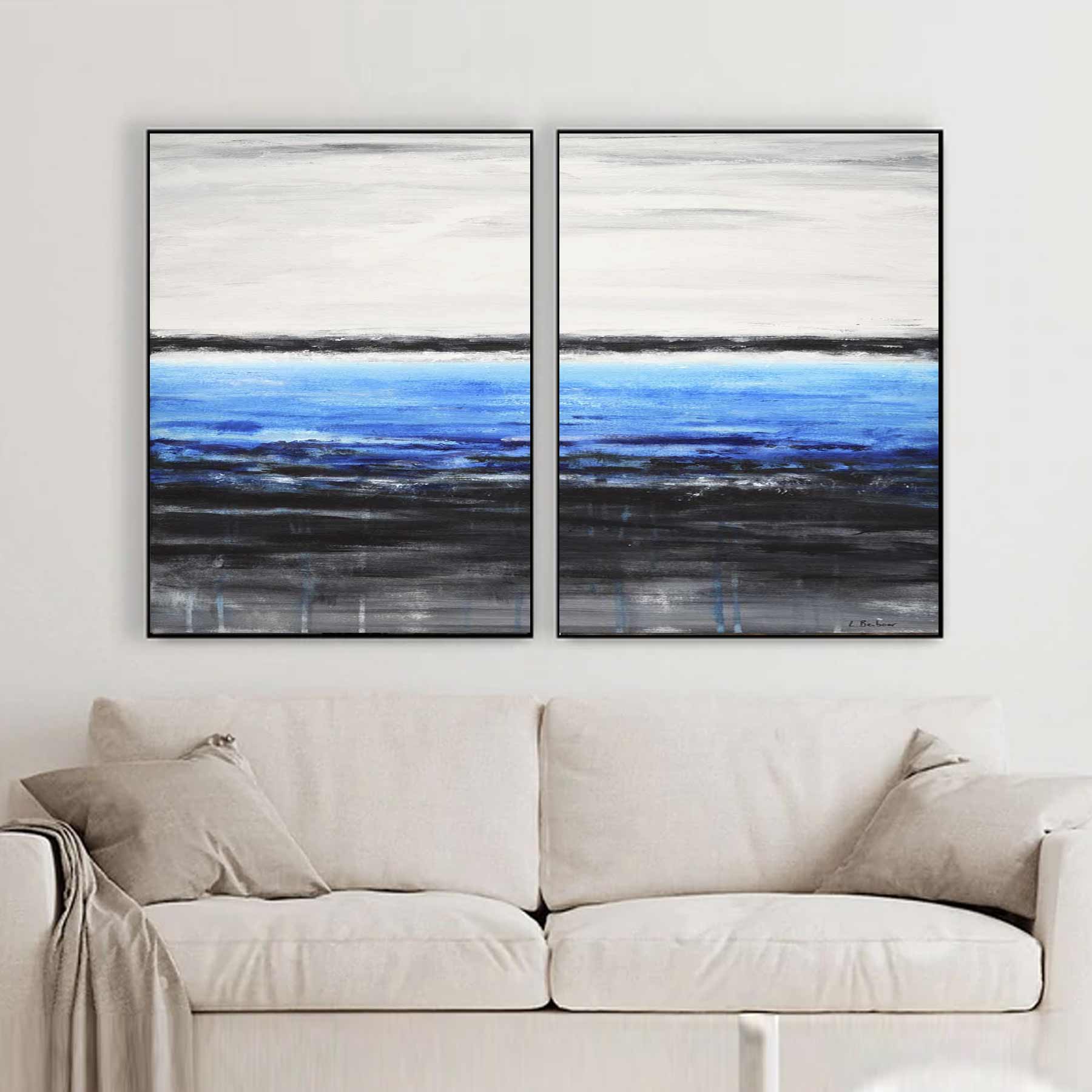 Beach House Diptych Coastal Painting High Quality Abstract