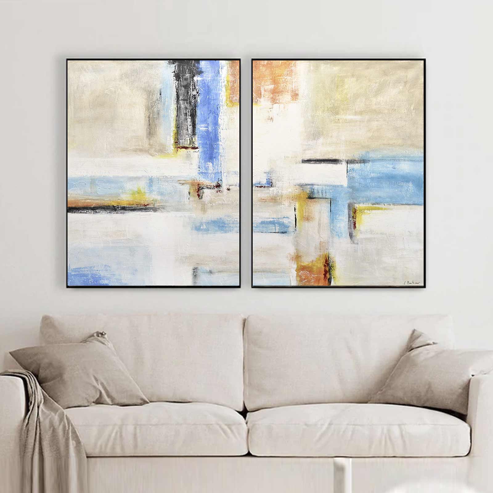 2 panel Modern Abstract Above Couch Colorful Art