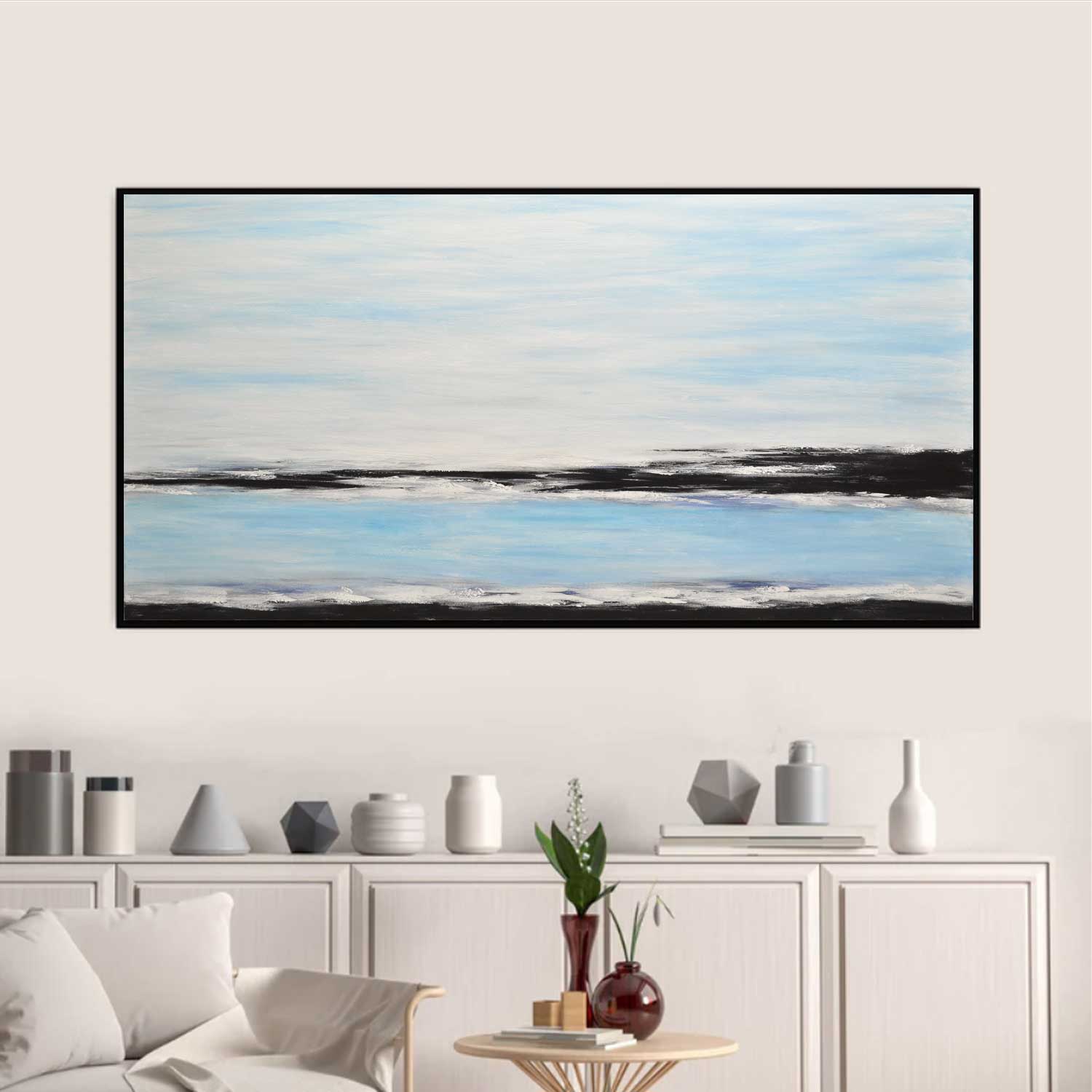 Panorama Hand Painted Seascape Painting blue black