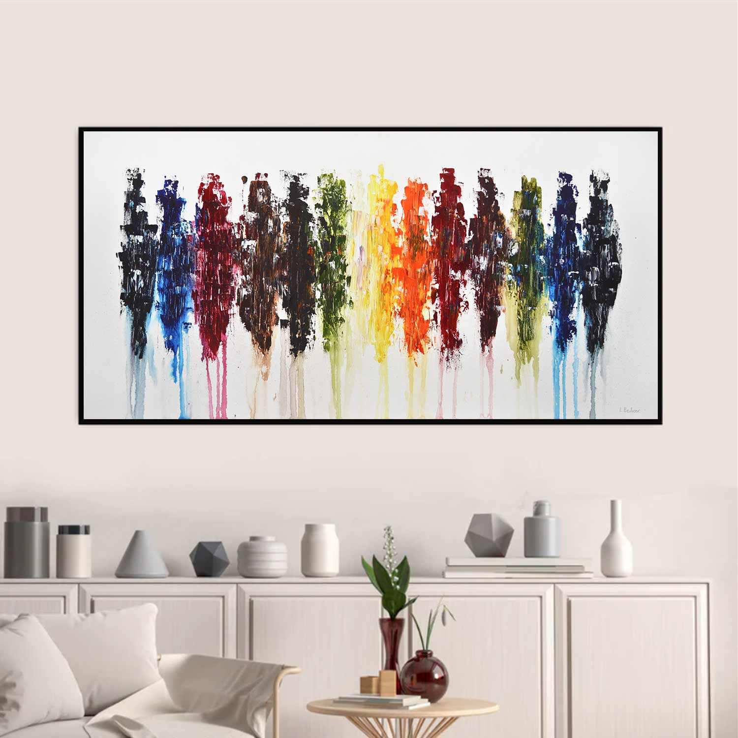Original Colorful Abstract Painting "Dark on Fire"