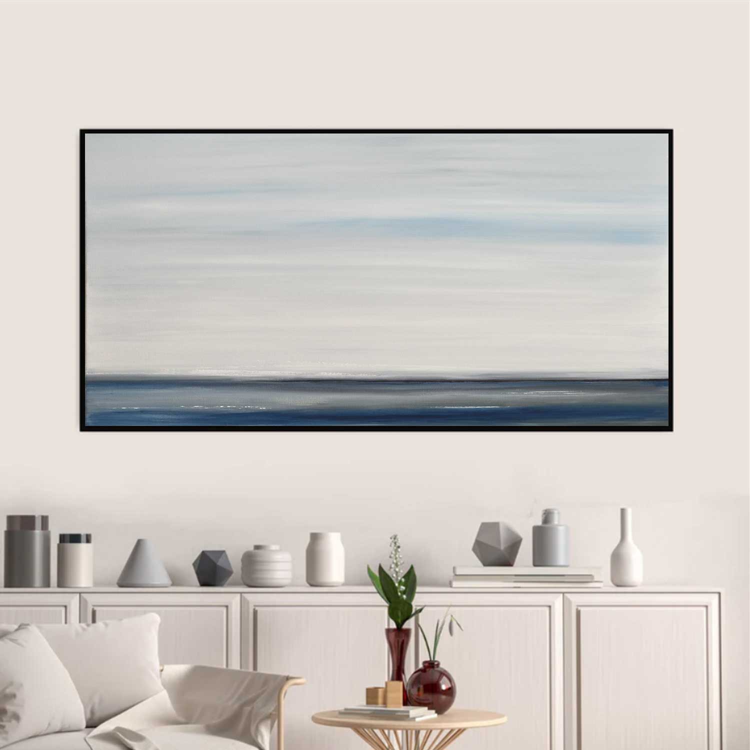 24x48 painting in living room credenza