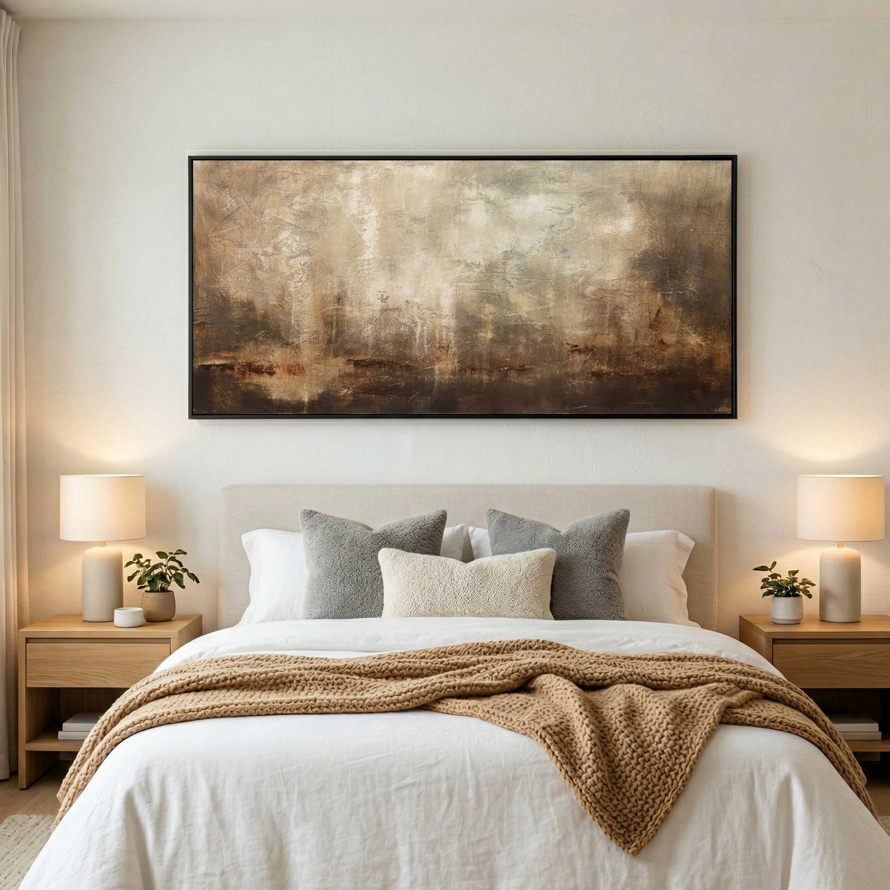 Textured Brown Painting Long Art On Canvas Calming bedroom Wall Art