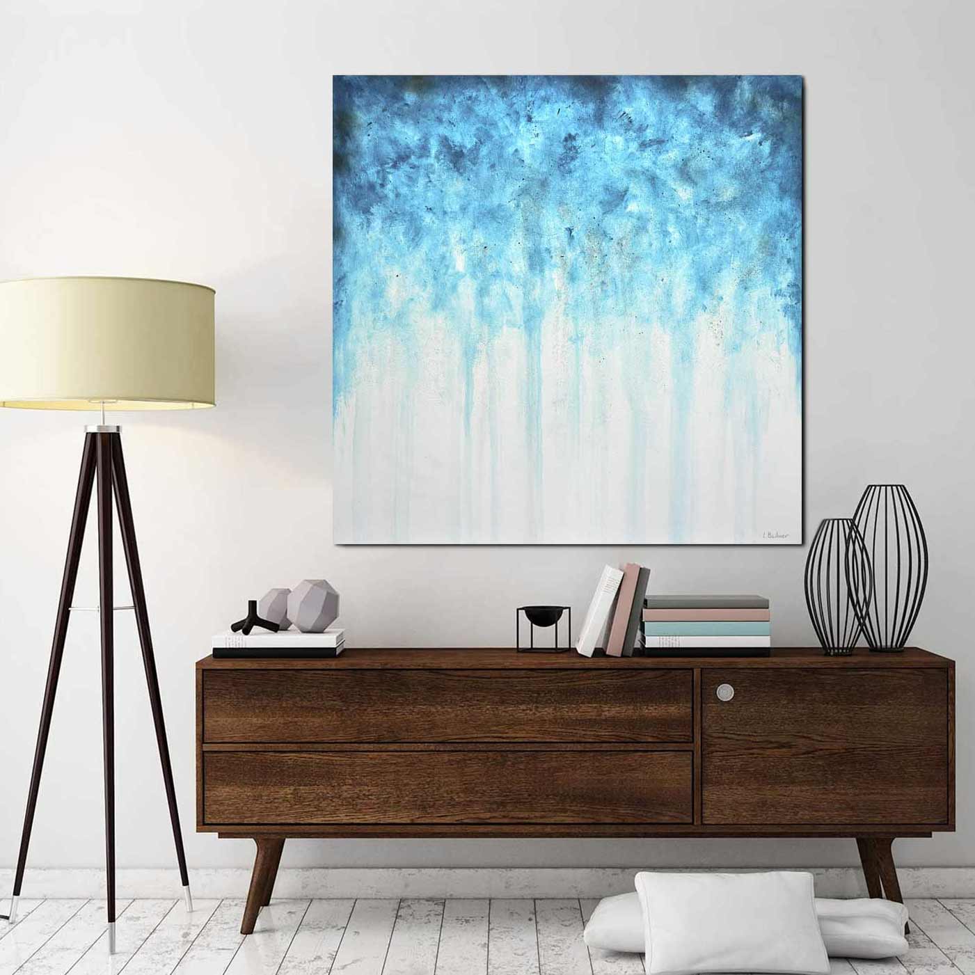 36x36 blue pouring painting square