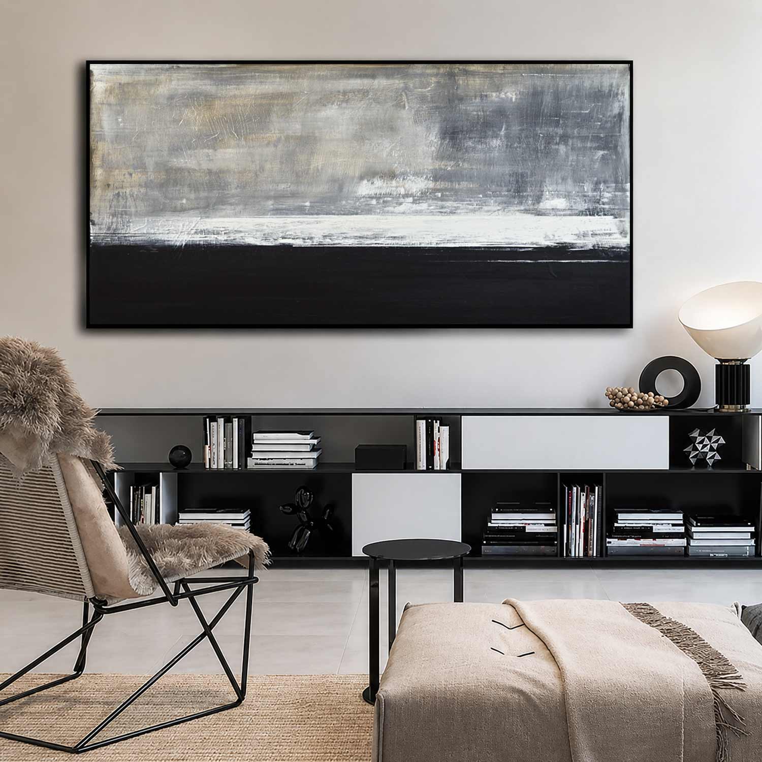 panoramic contemporary black white brown art on canvas