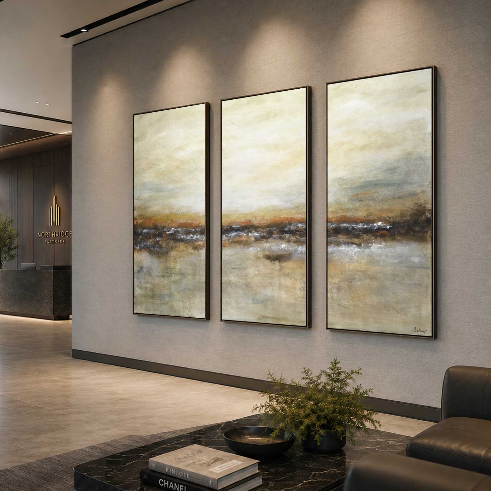 3 Panel Brown Contemporary Paintings Triptych Large Scale Artwork