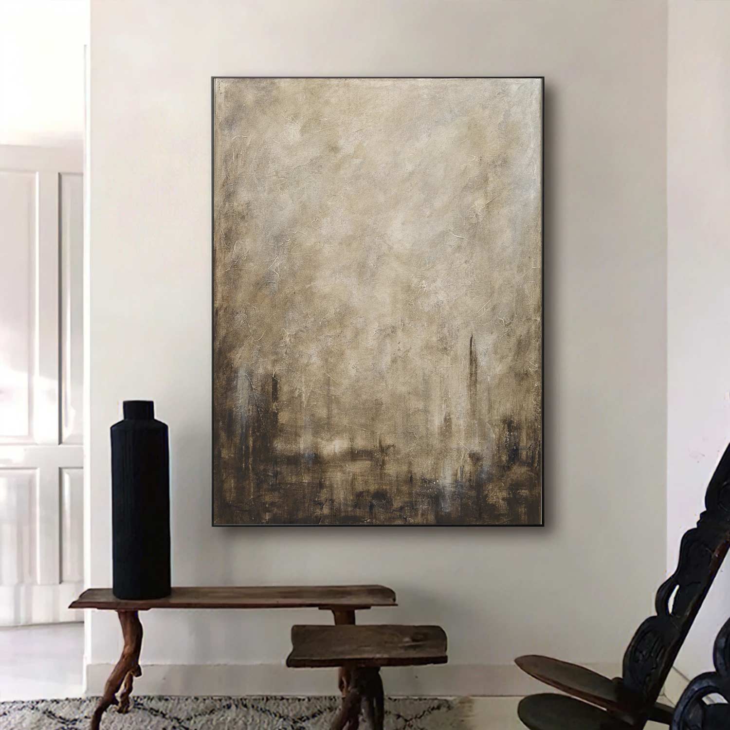 Vertical Earth Tones hallway Painting Textured Wabi Sabi Brown Beige Art