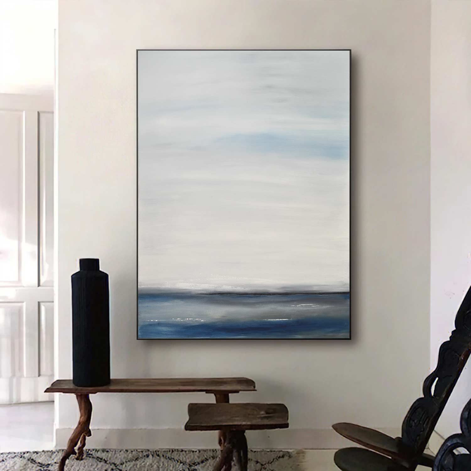 Ocean Scene Minimal Painting Large Oil On Vertical Canvas