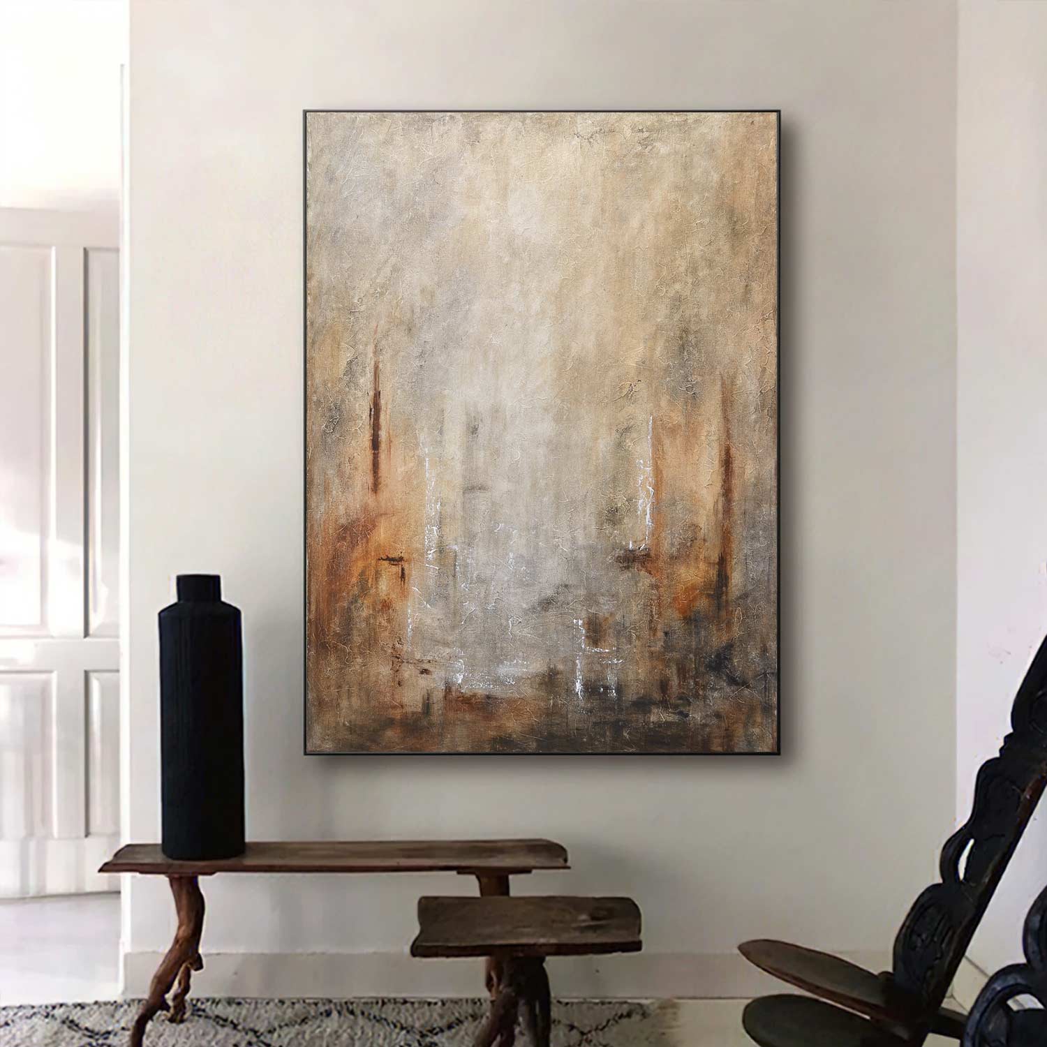 room decor Wabi Sabi Painting Sienna Brown Framed Artwork
