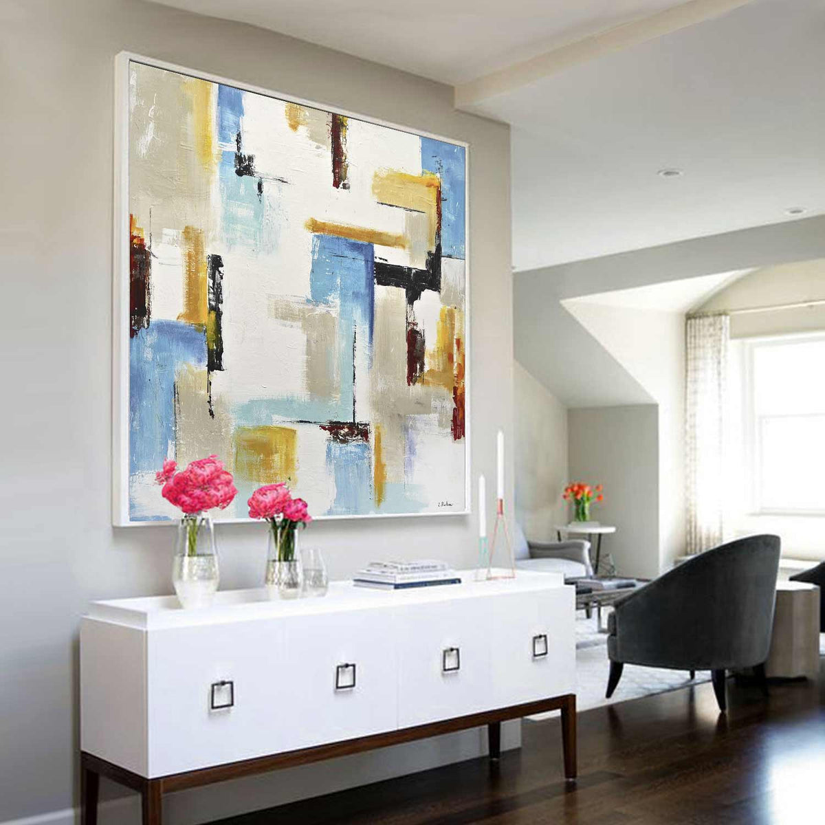 Expressionist Abstract Colorful Painting Interior Design Geometric Art