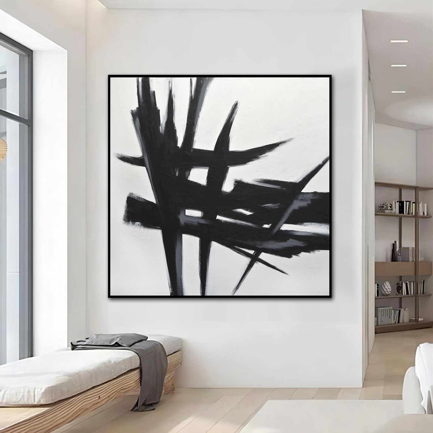 oversized Original Black White Abstract Wall Art Expressionist Painting