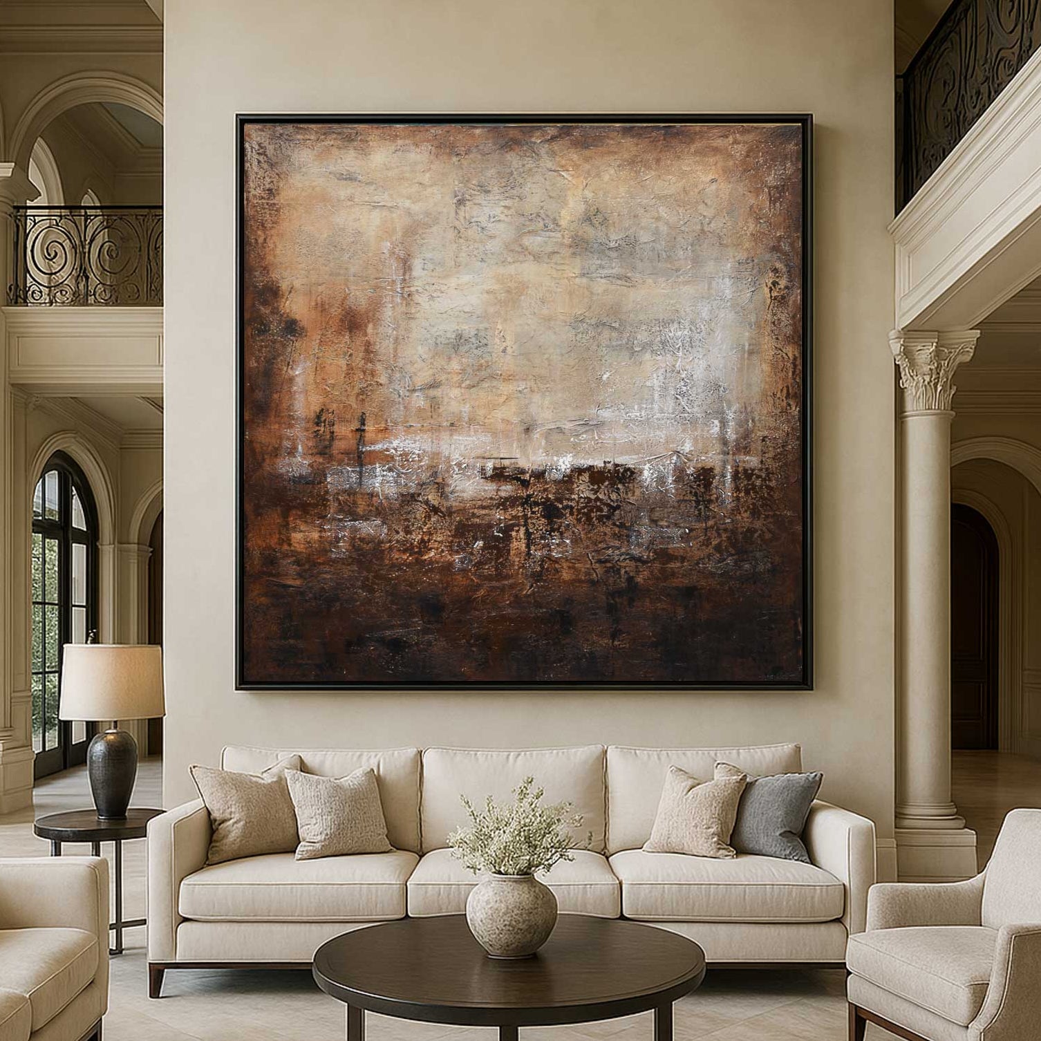 Abstract Painting Deep Brown Wabi Sabi Art For Living Room Textured