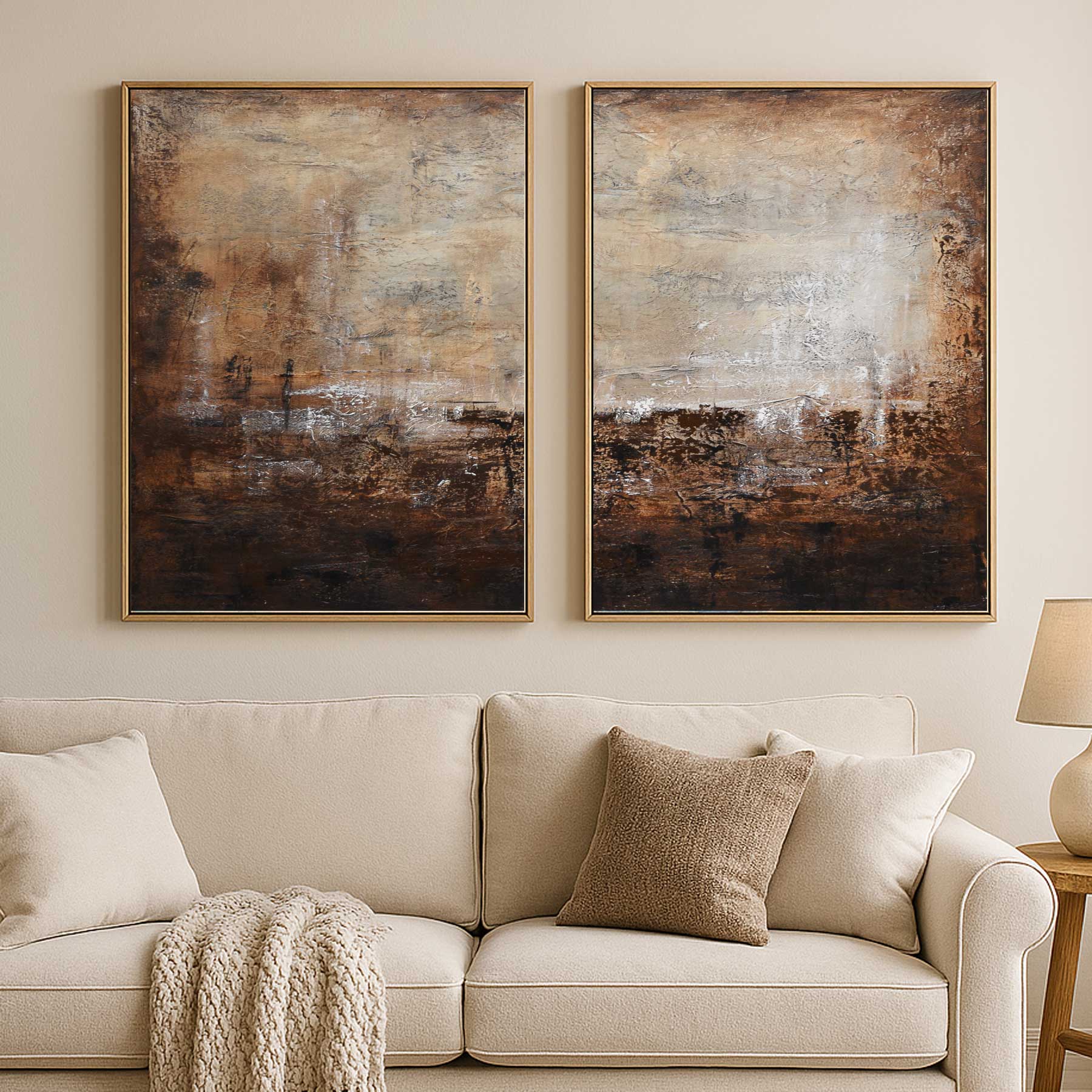 Abstract Paintings Brown Large Framed Art On Textured Canvas
