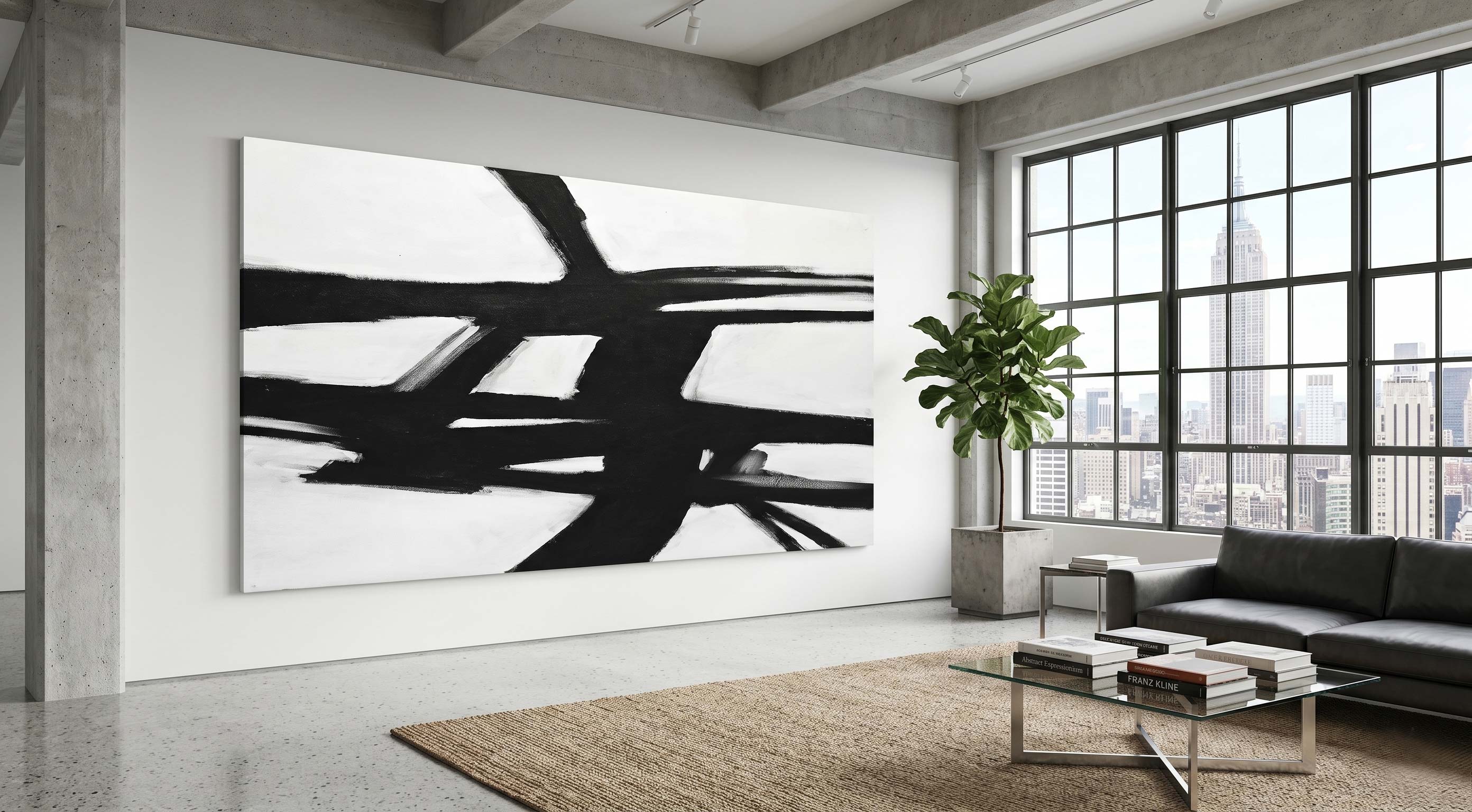 panoramic painting lack and white