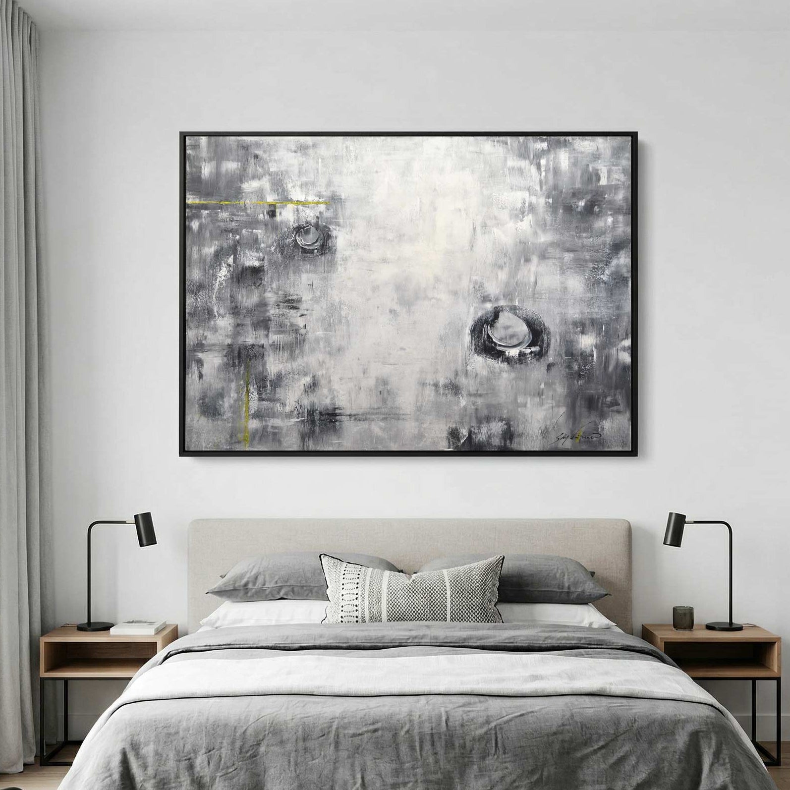Black White Abstract Art Circles Yellow Accent bedroom