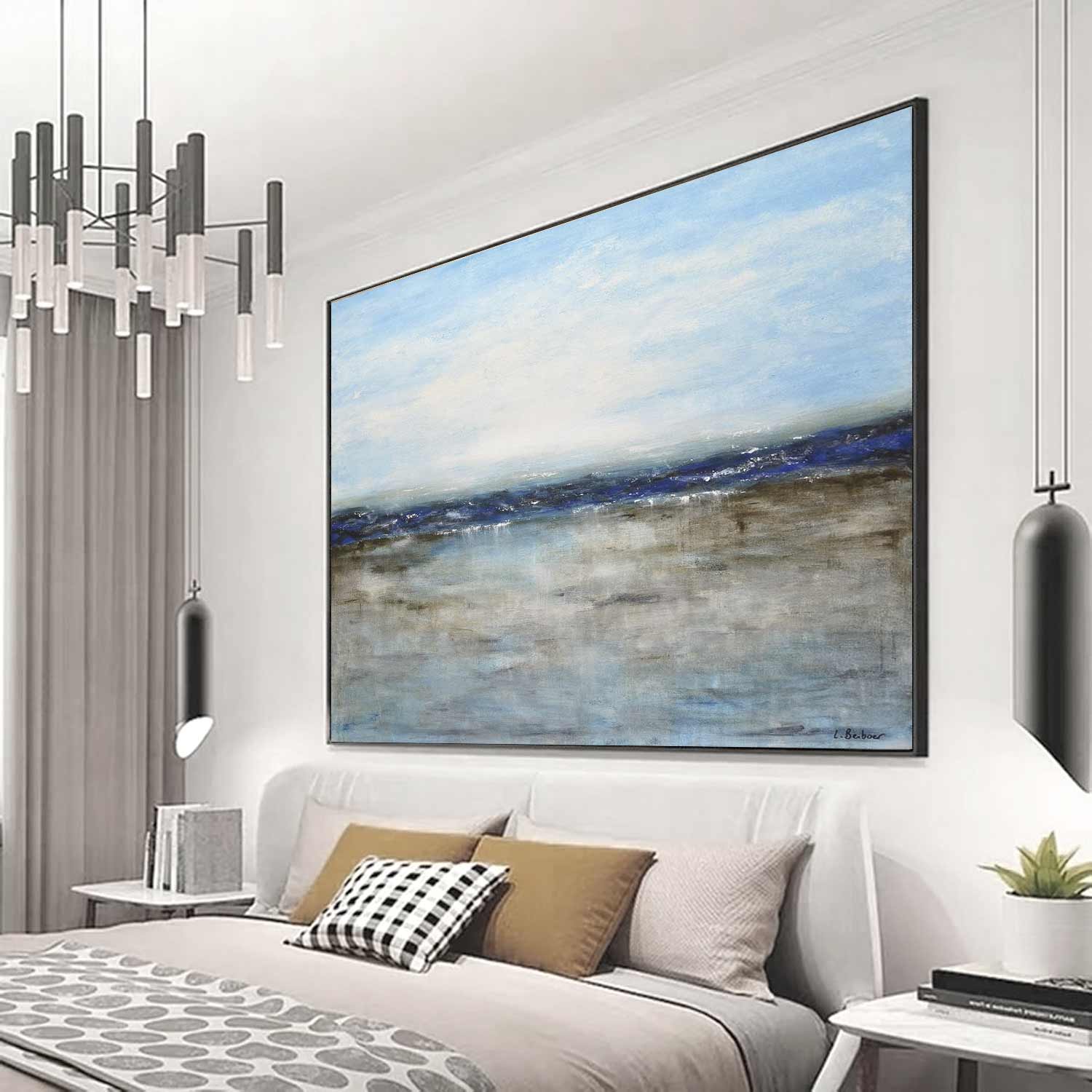 Blue Brown Landscape Seascape Painting On Canvas