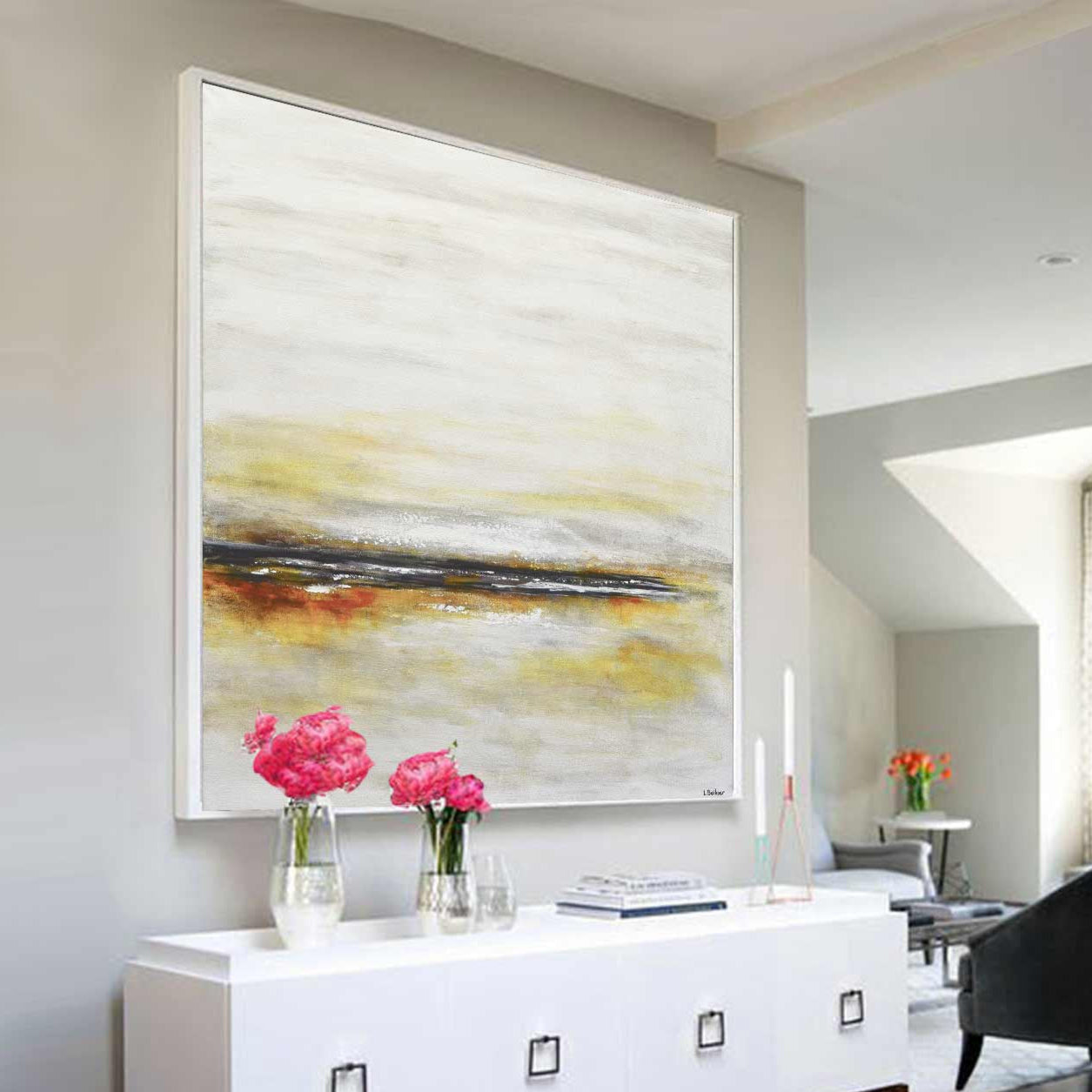 Bright Painting With Pop Of Color Yellow Minimalist Decor High End