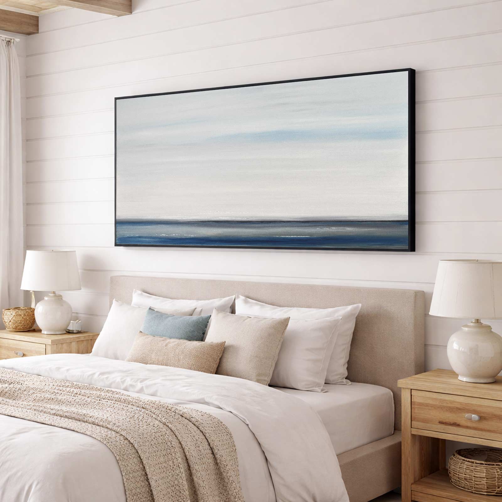 panoramic coastal painting in bedroom