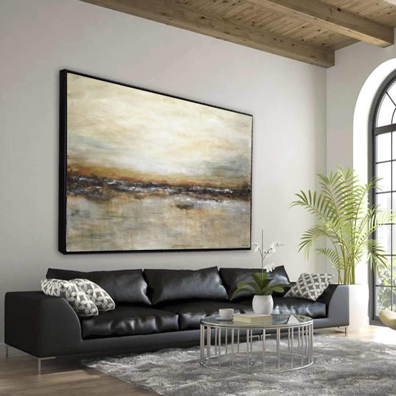 Contemporary Brown Landscape Painting Horizontal Canvas Handmade
