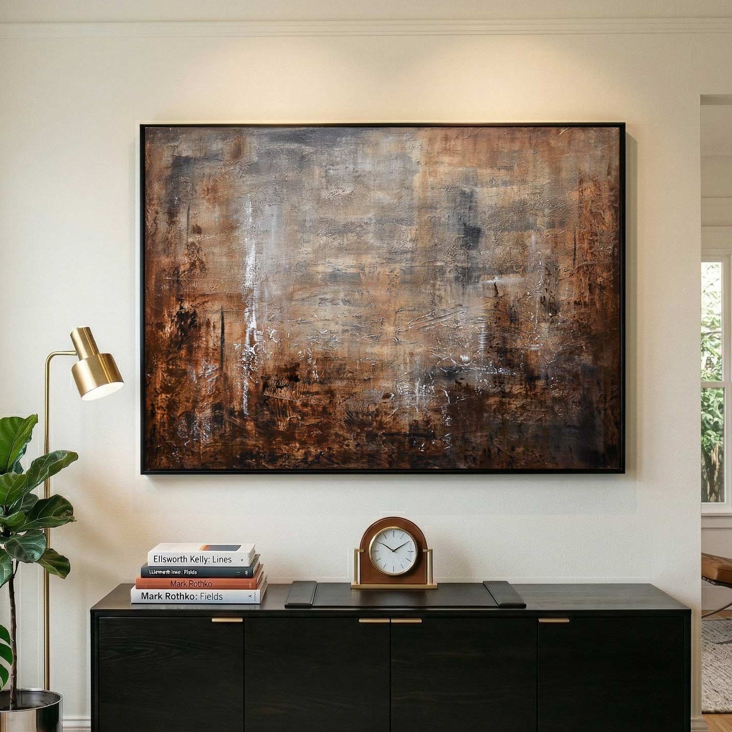 Contemporary Brown Original Abstract Art Design Above Couch