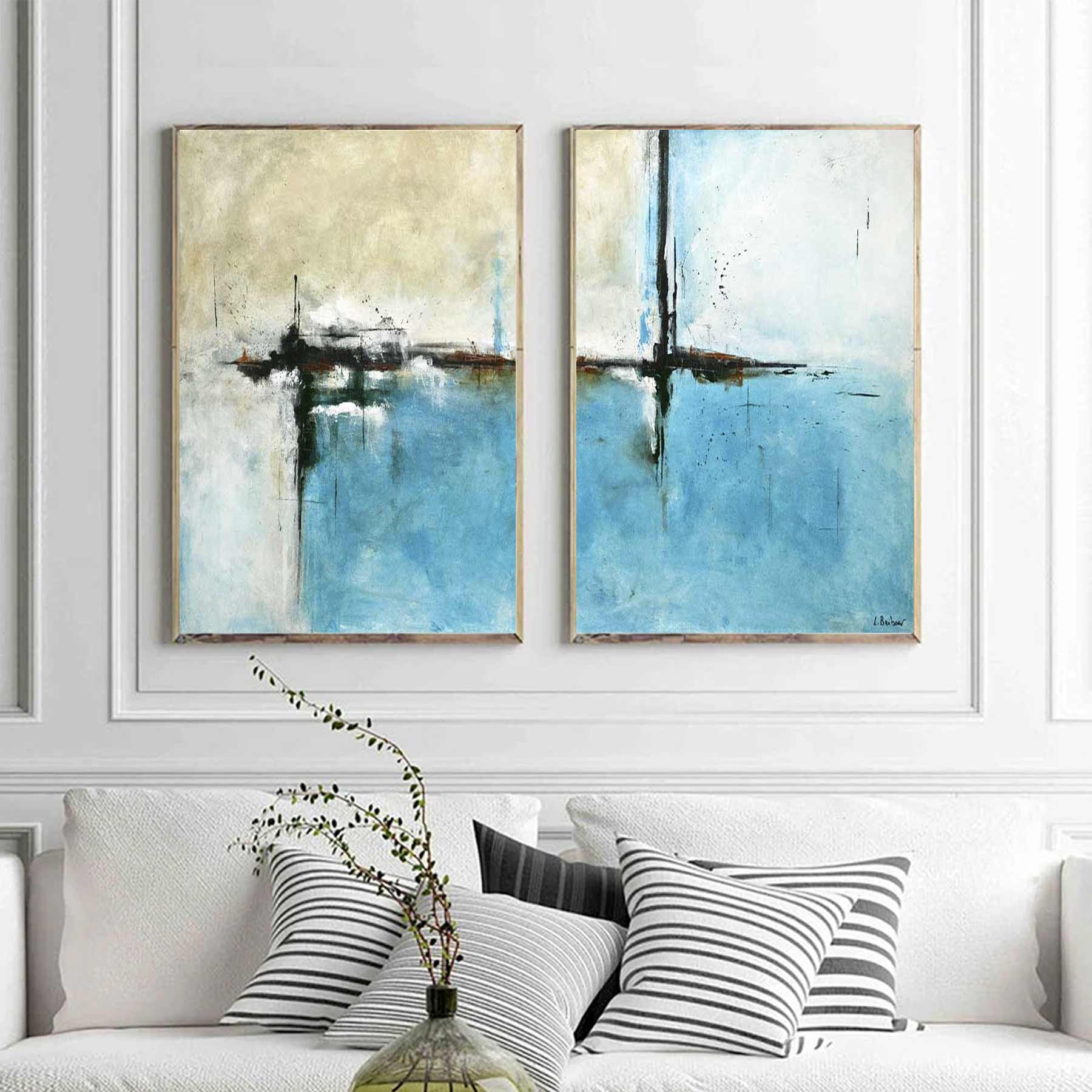 Diptych Painting Turquoise Vibrant Contemporary Art