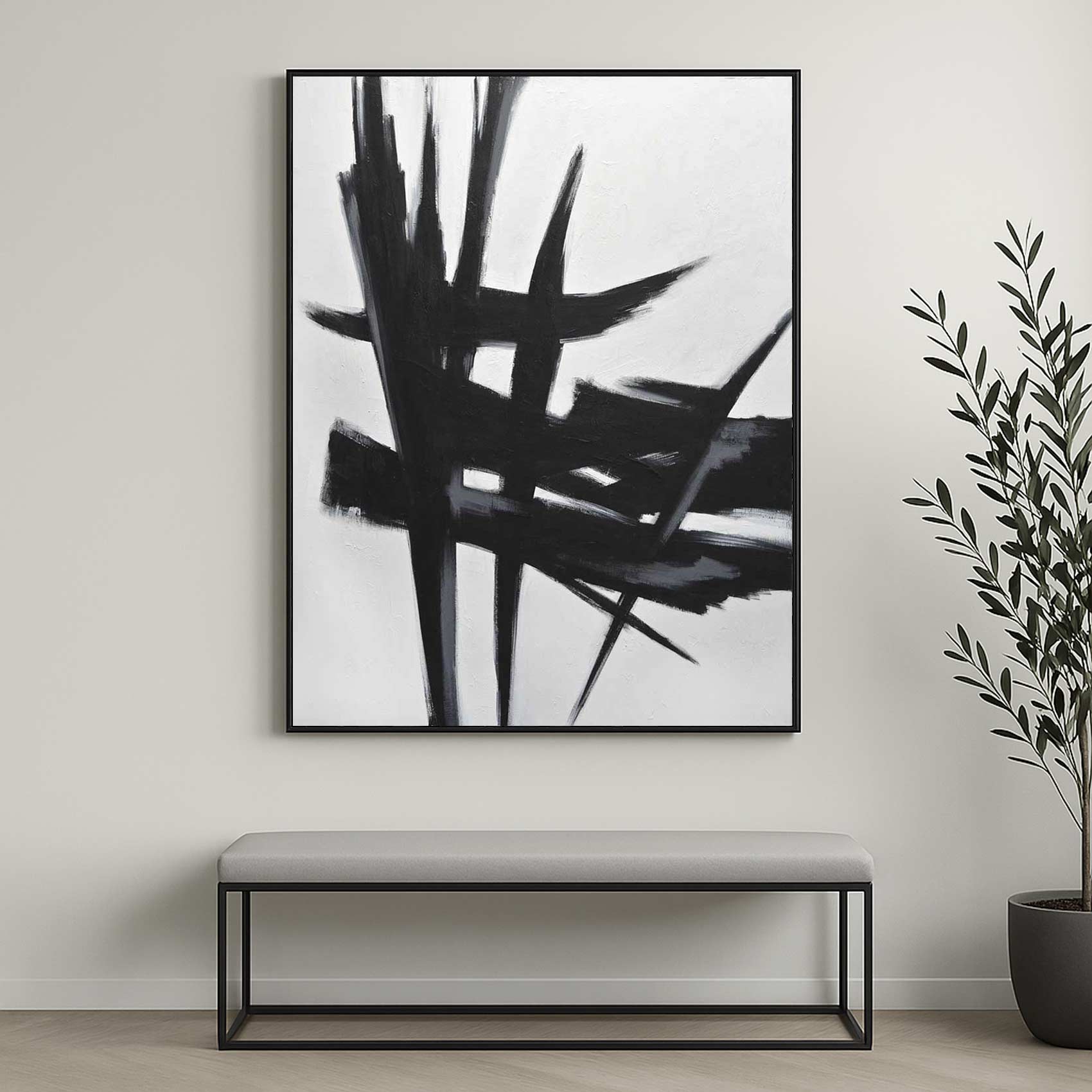 Expressive Painting Black And White Art Vertical Canvas