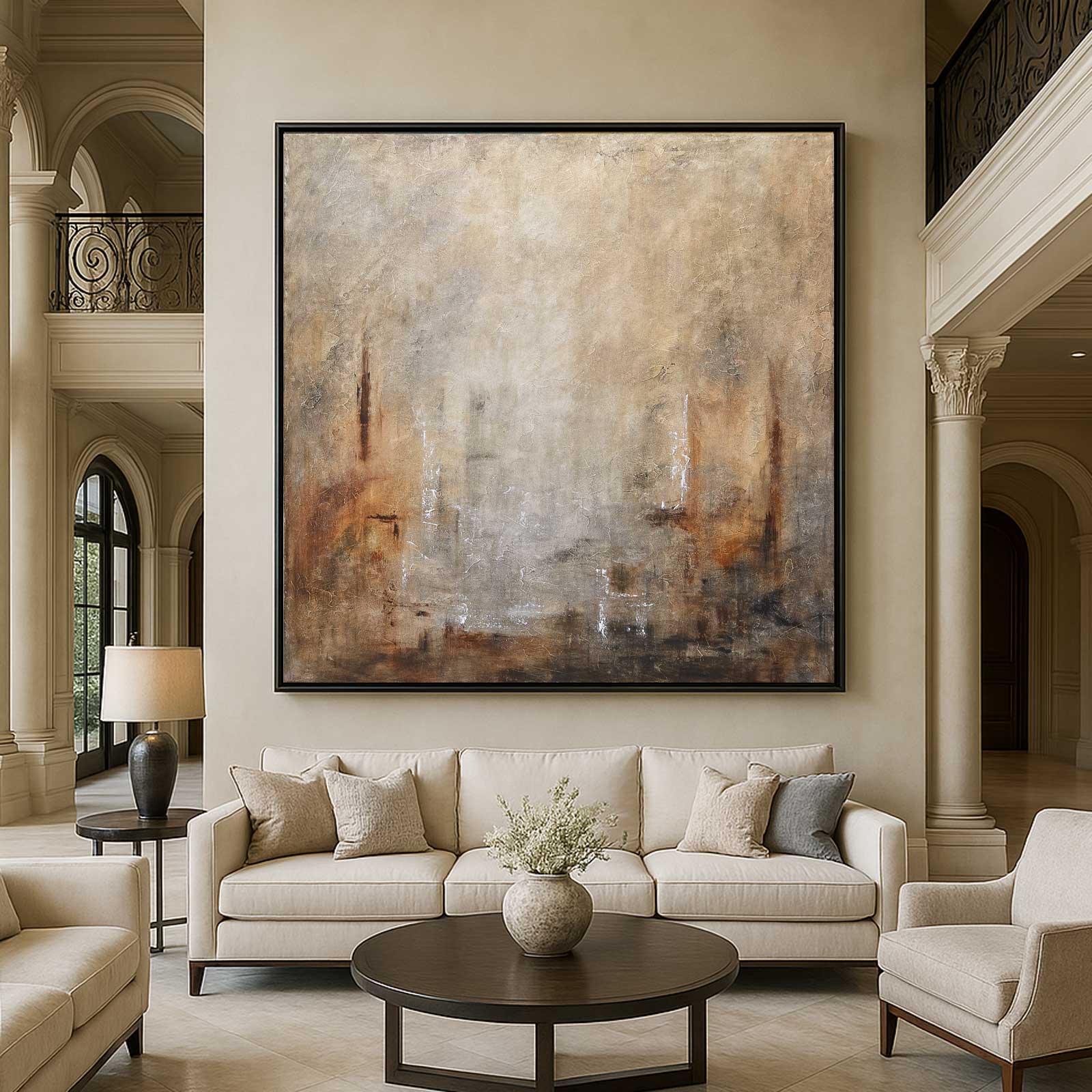 Framed Abstract Hand Painted Cozy Brown Sienna Painting Decor