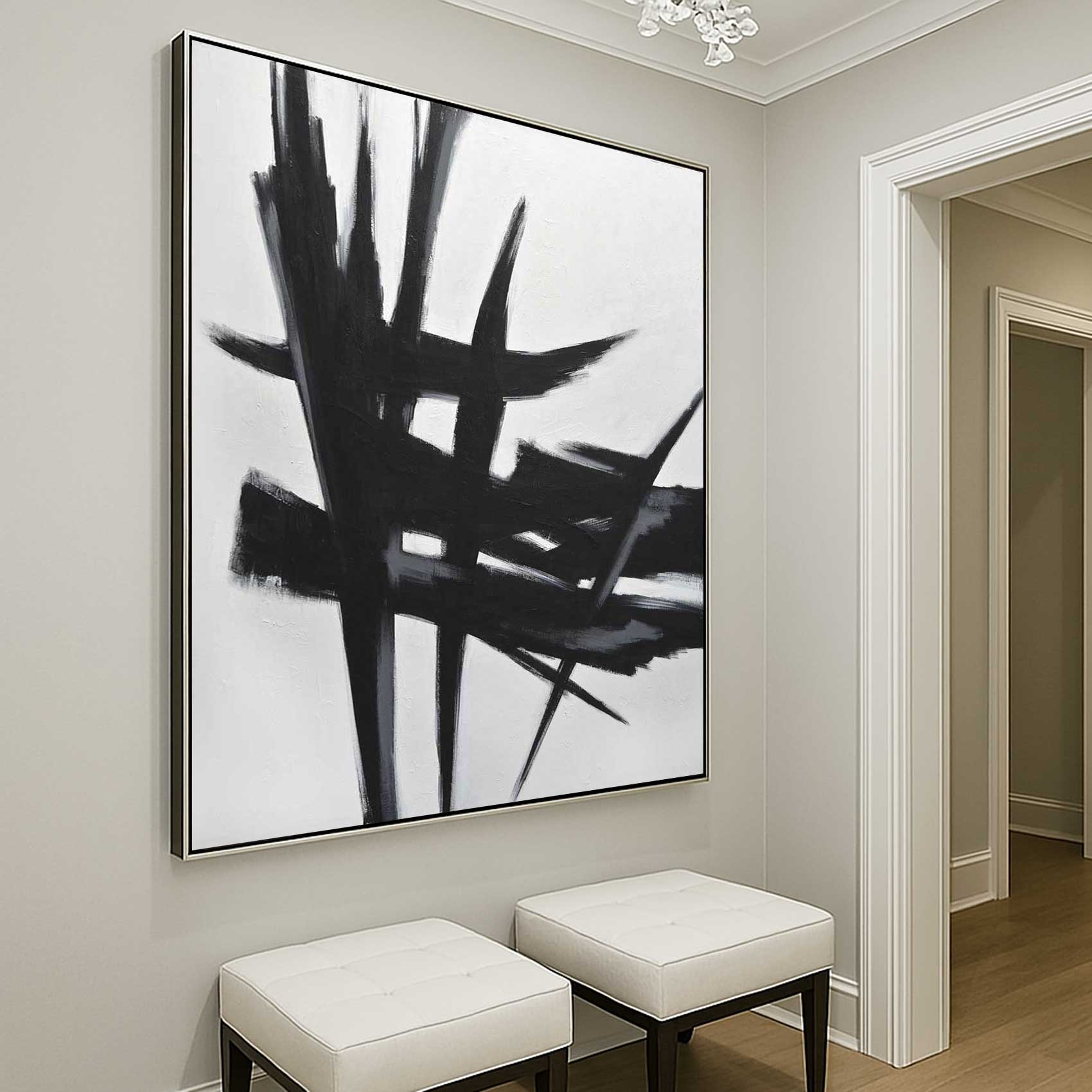 Large Original Black White Abstract Wall Art Expressionist Painting