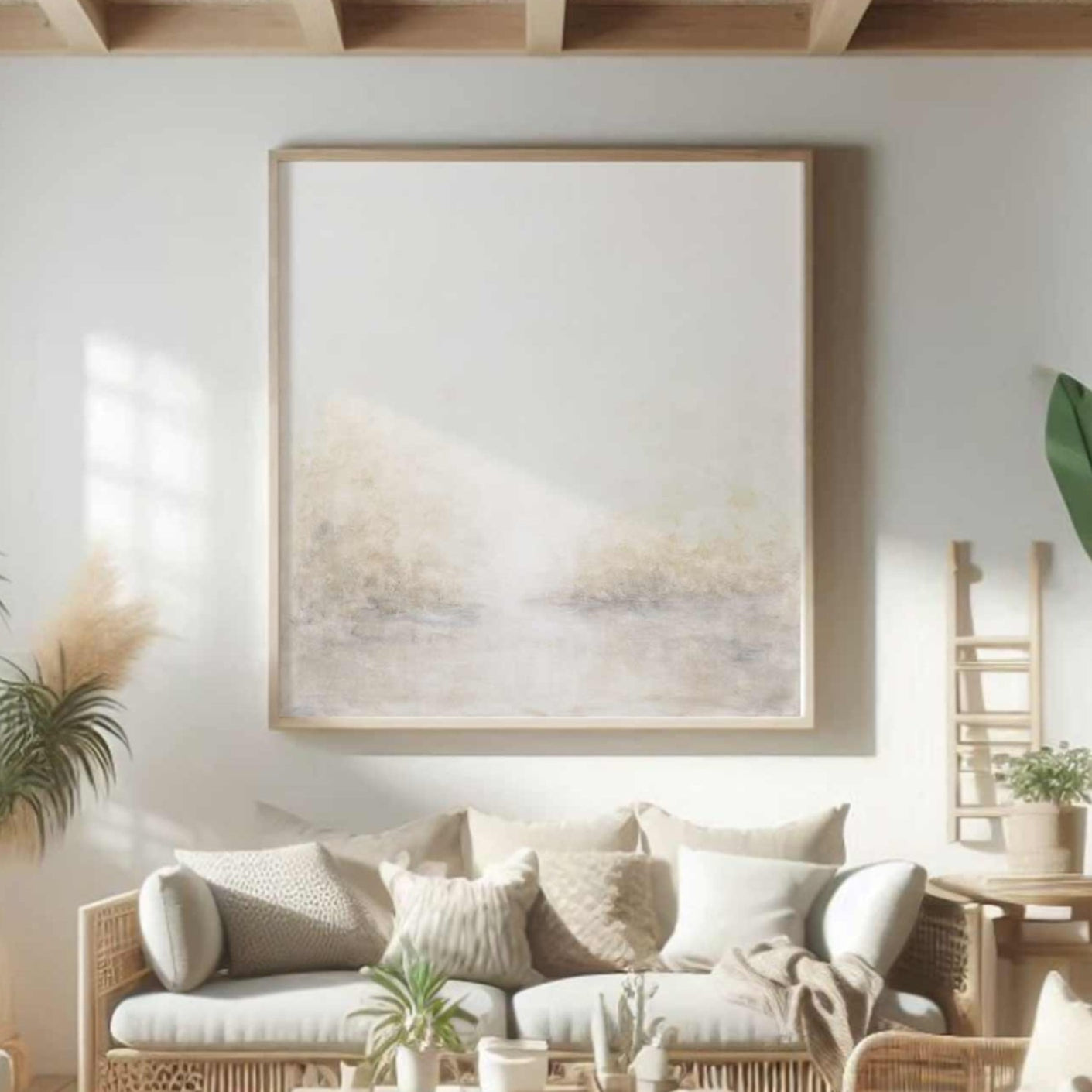Large Square Painting Light Minimal Art Nature Clean Wall Art