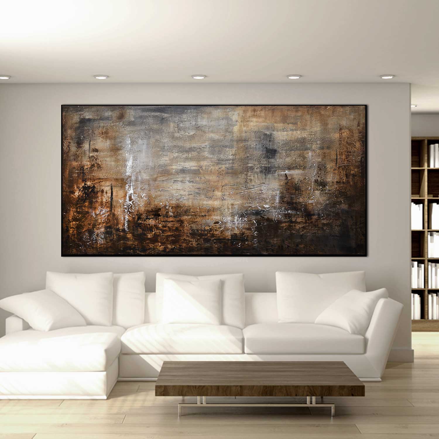 Long Abstract Painting Brown Beige Contemporary Wabi Sabi