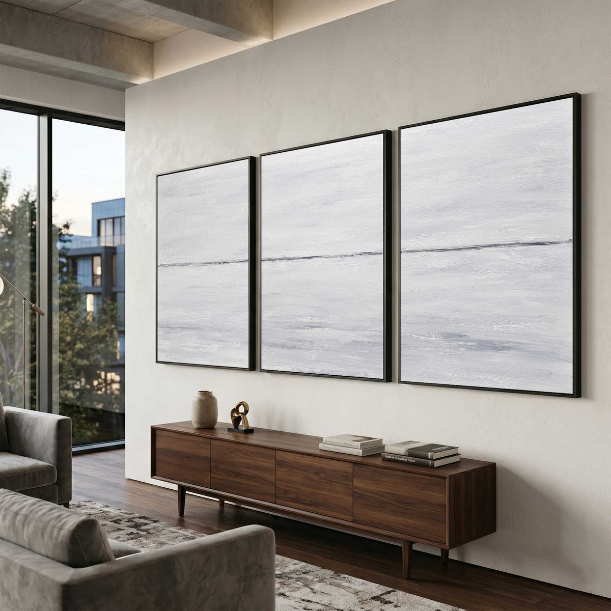 Original Minimal Triptych Light Painting 3 Piece Art For Office Space