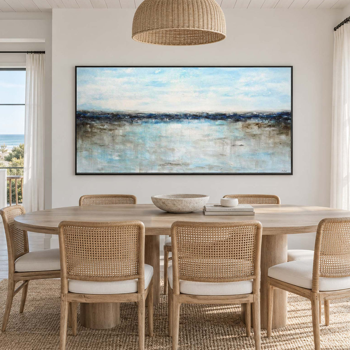 Panoramic Seascape Blue Oil Painting Wall Art For Living Room Office