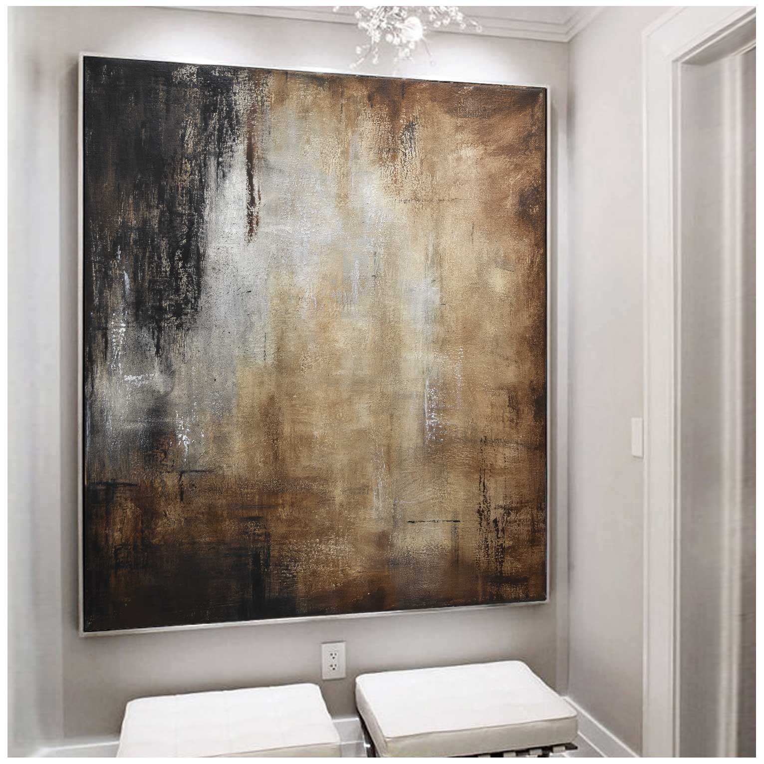 Square Brown Oversized Brown Beige Abstract Painting Wabi Sabi