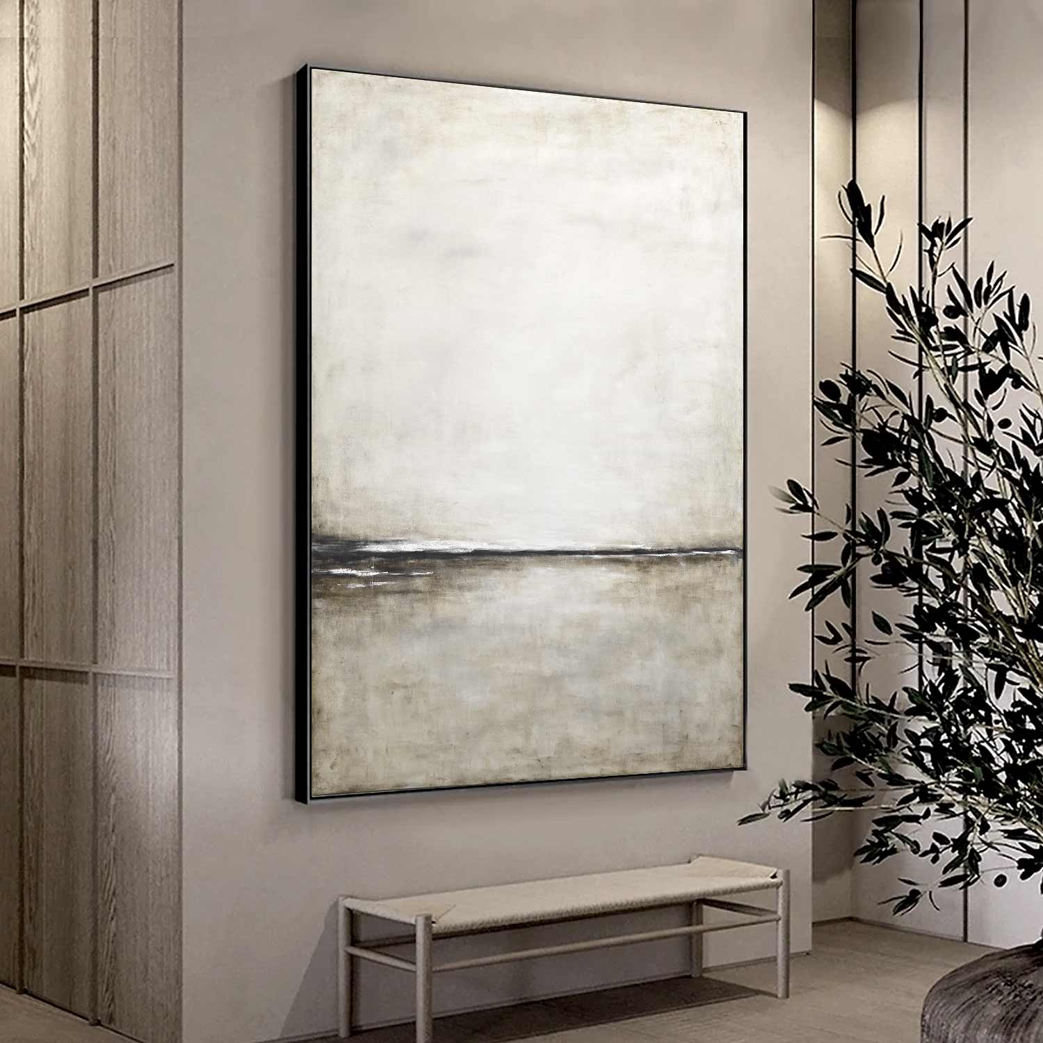 Subtle Minimal Beige Peaceful Painting Coastal Scene