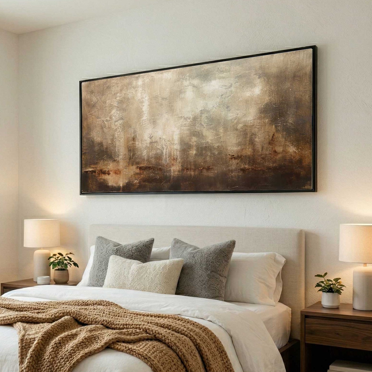 Textured Brown Painting Long Art On Canvas Calming Wall Art