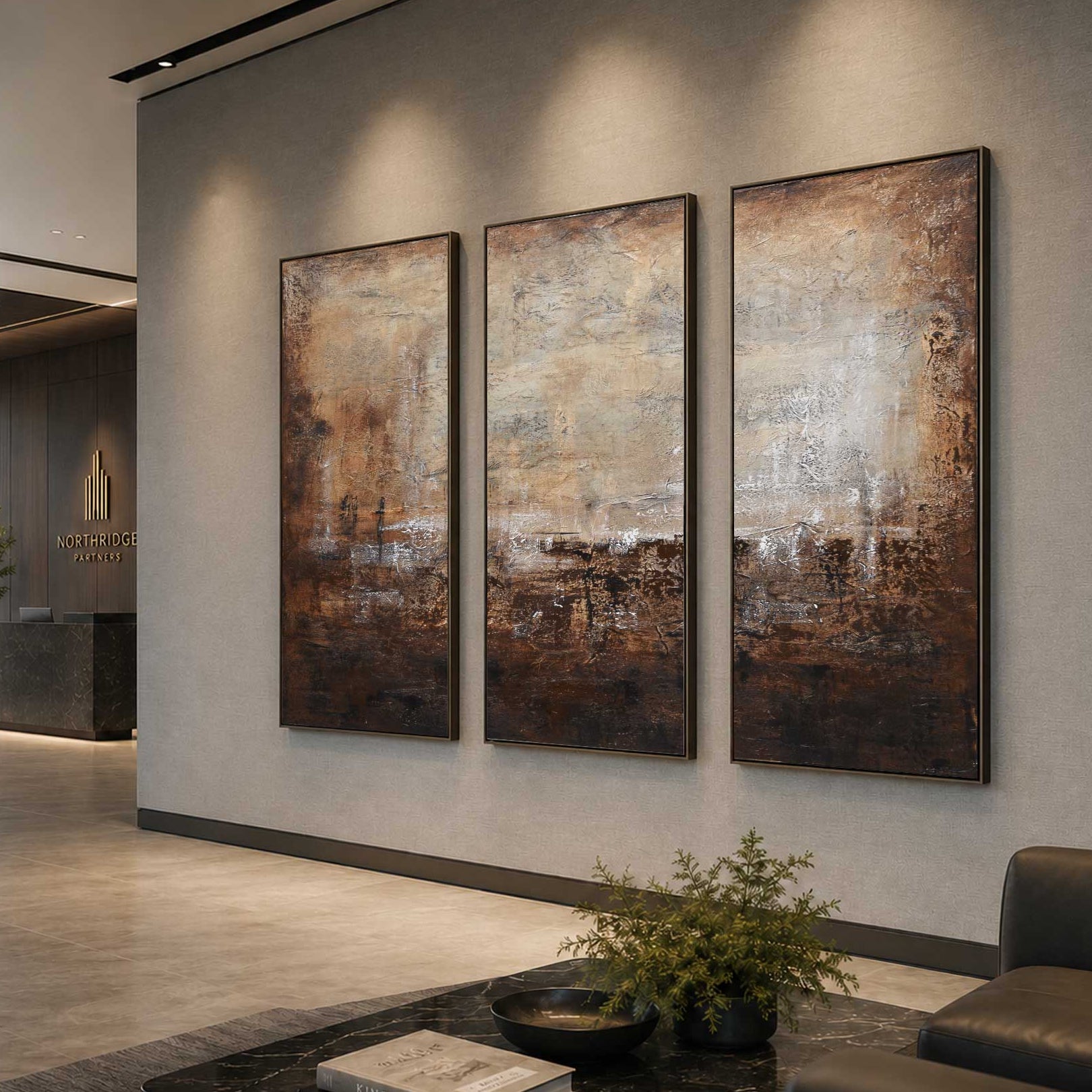 Textured Brown Triptych Abstract Wall Art 3 Piece Framed Wabi Sabi