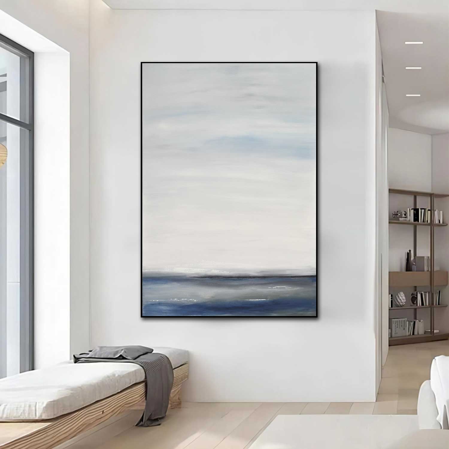 Original Ocean Scene Minimal Painting Large Oil On Vertical Canvas