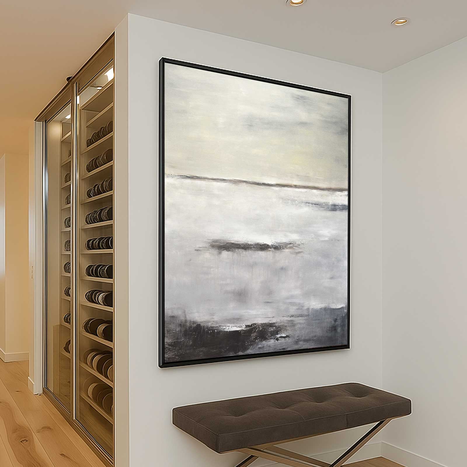 vertical luxury painting in wine cellar
