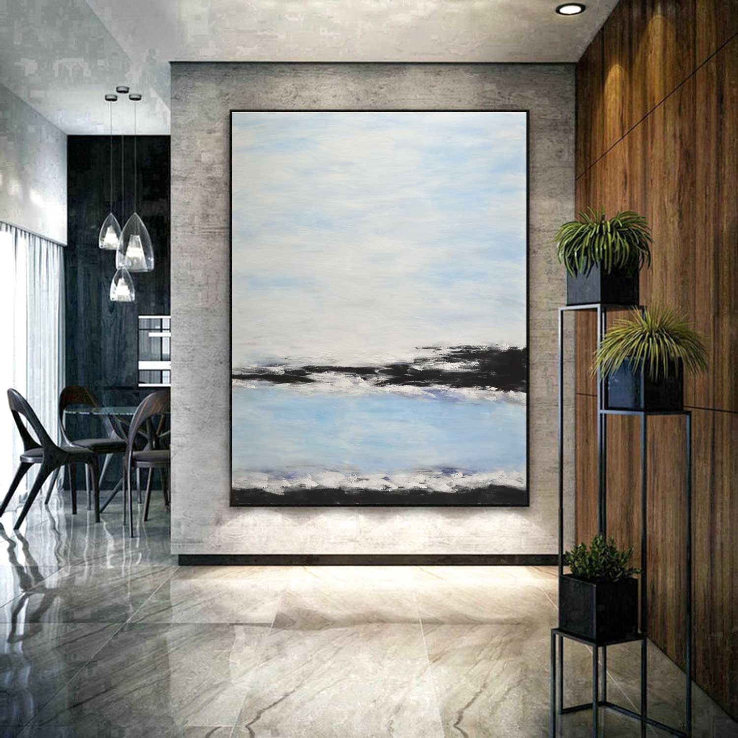 original Coastal Painting Seascape Vertical Blue Art living room