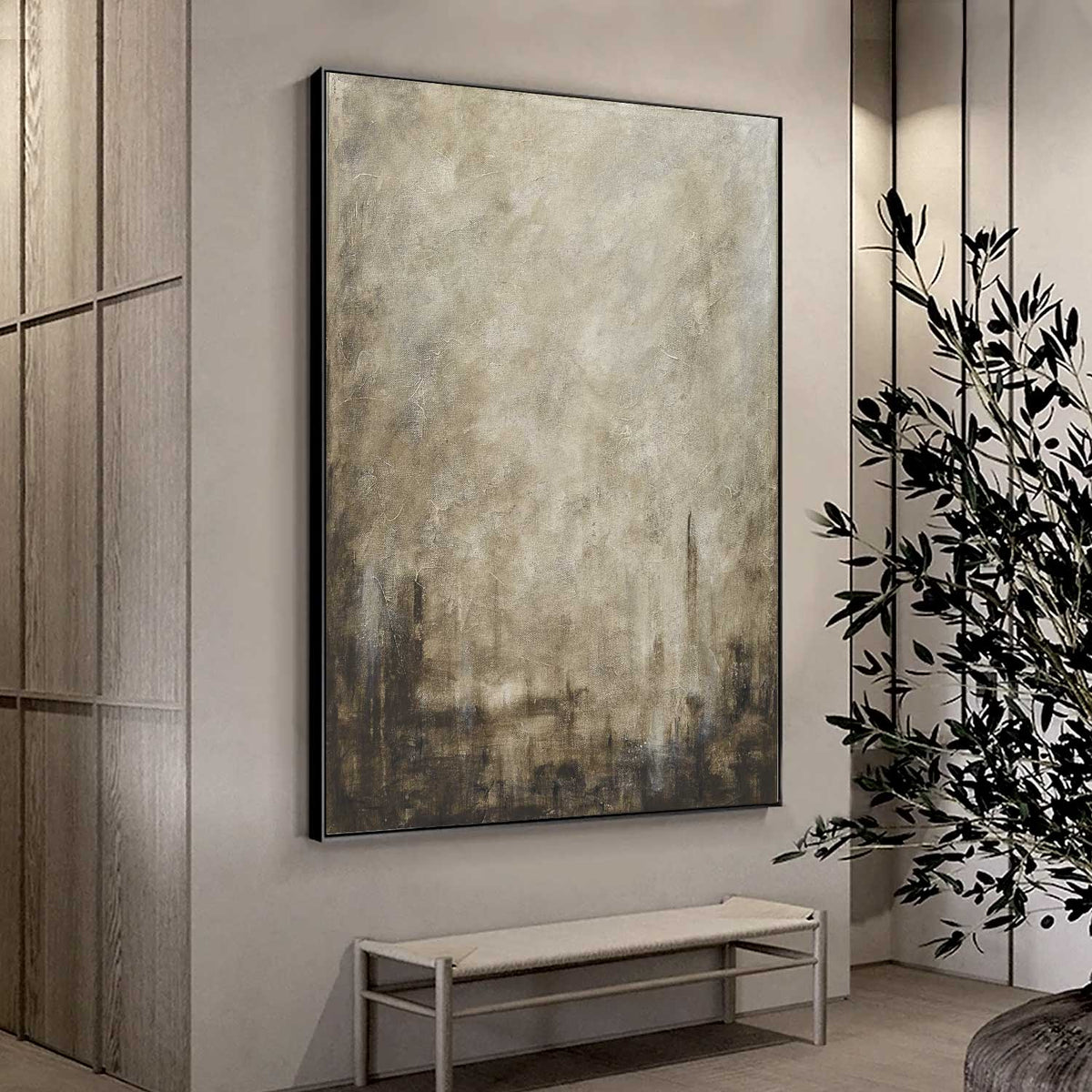 Vertical Earth Tones Painting Textured Wabi Sabi Brown Beige Art